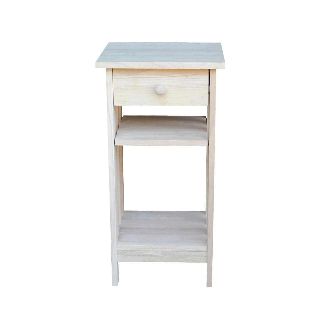 International Concepts Mission Telephone Stand Unfinished : Hardwood Accent Table with Drawer & Fixed Shelf