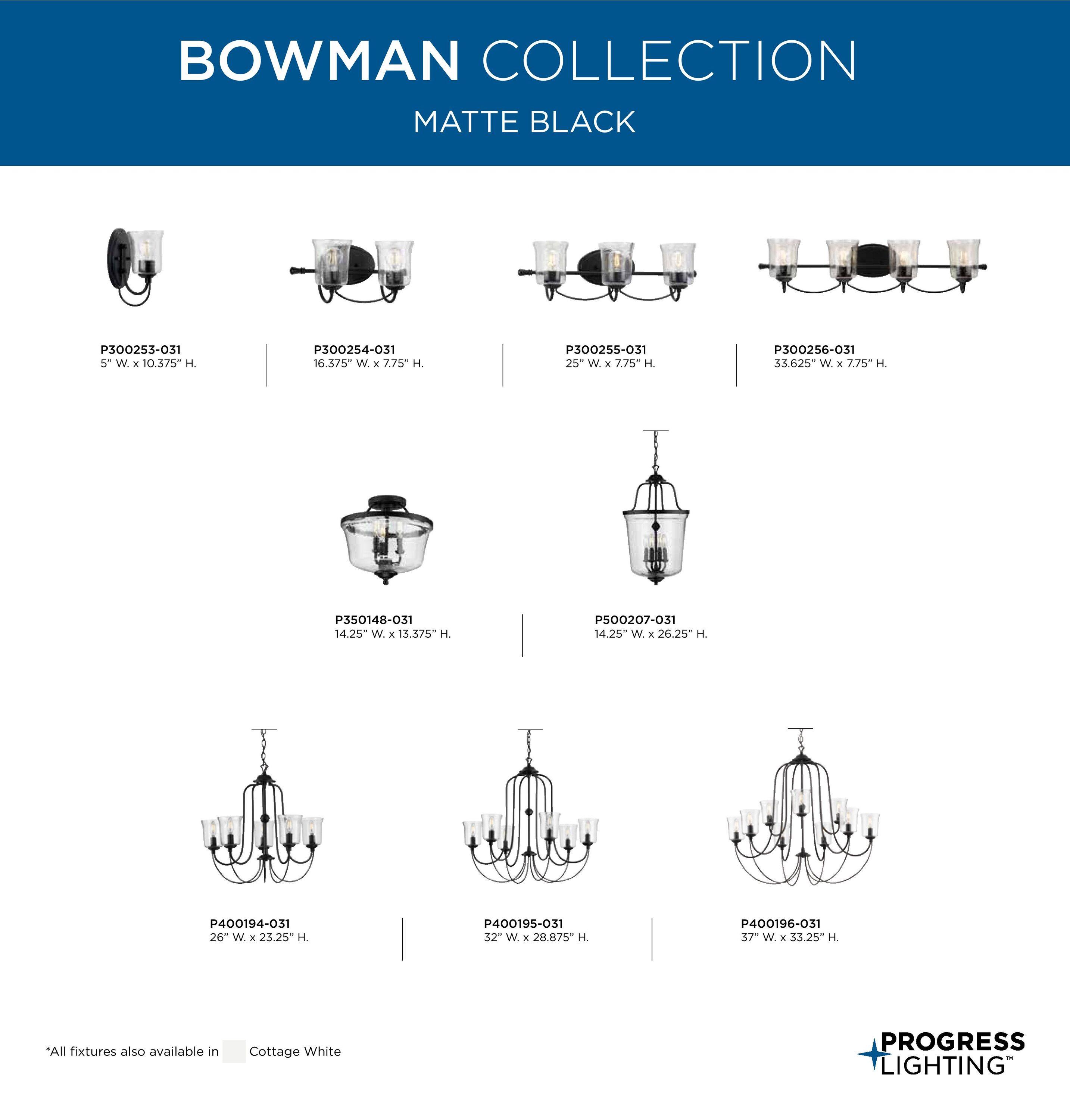 Bowman Collection Six-Light Matte Black Clear Chiseled Glass Coastal Chandelier Light