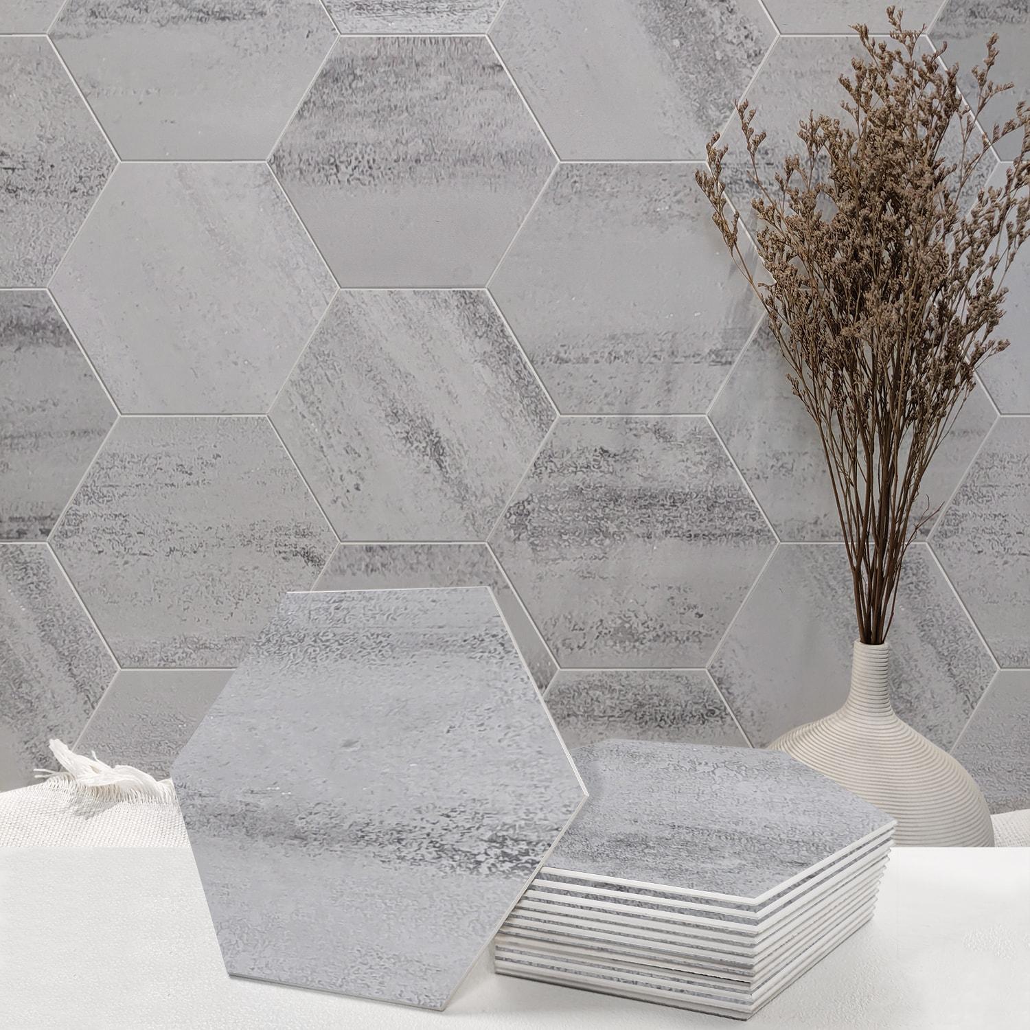 Alpine Gray Resin Hexagon Peel and Stick Wall Tiles