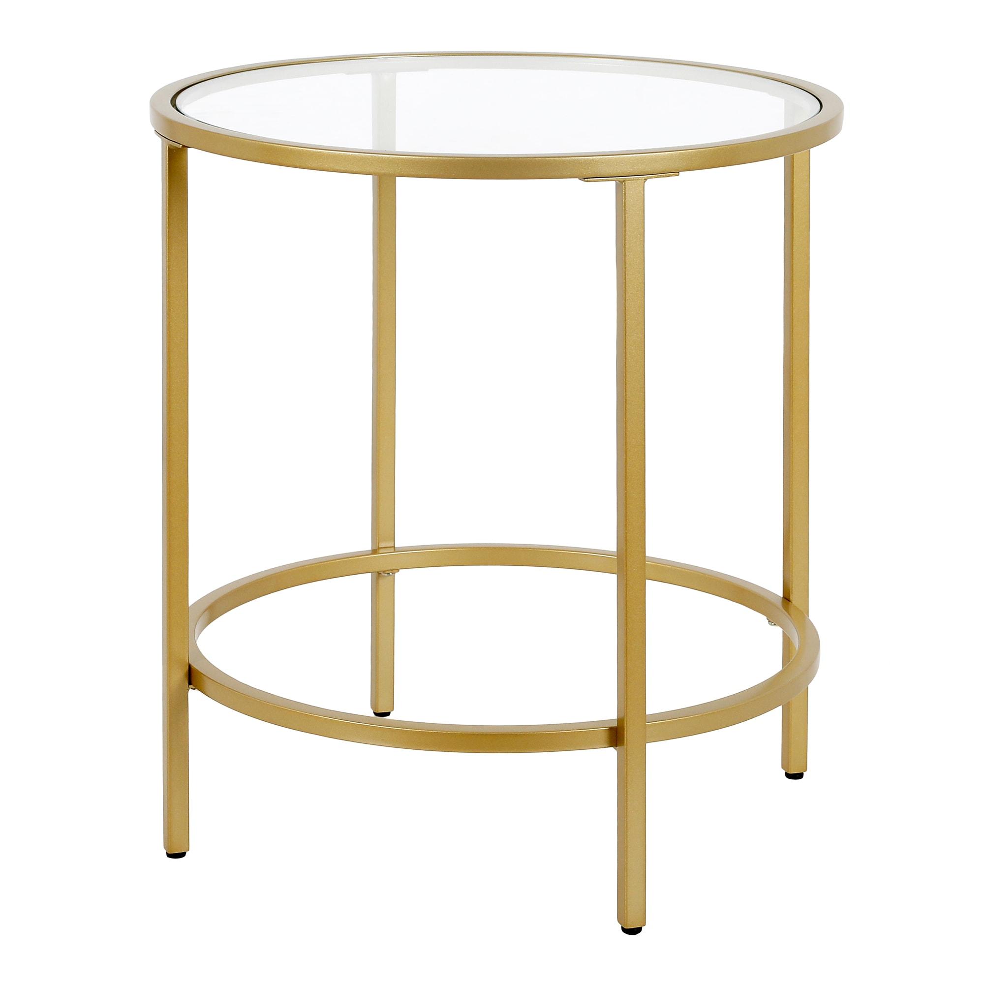 Evelyn&Zoe Sivil 20" Wide Round Side Table, Brass