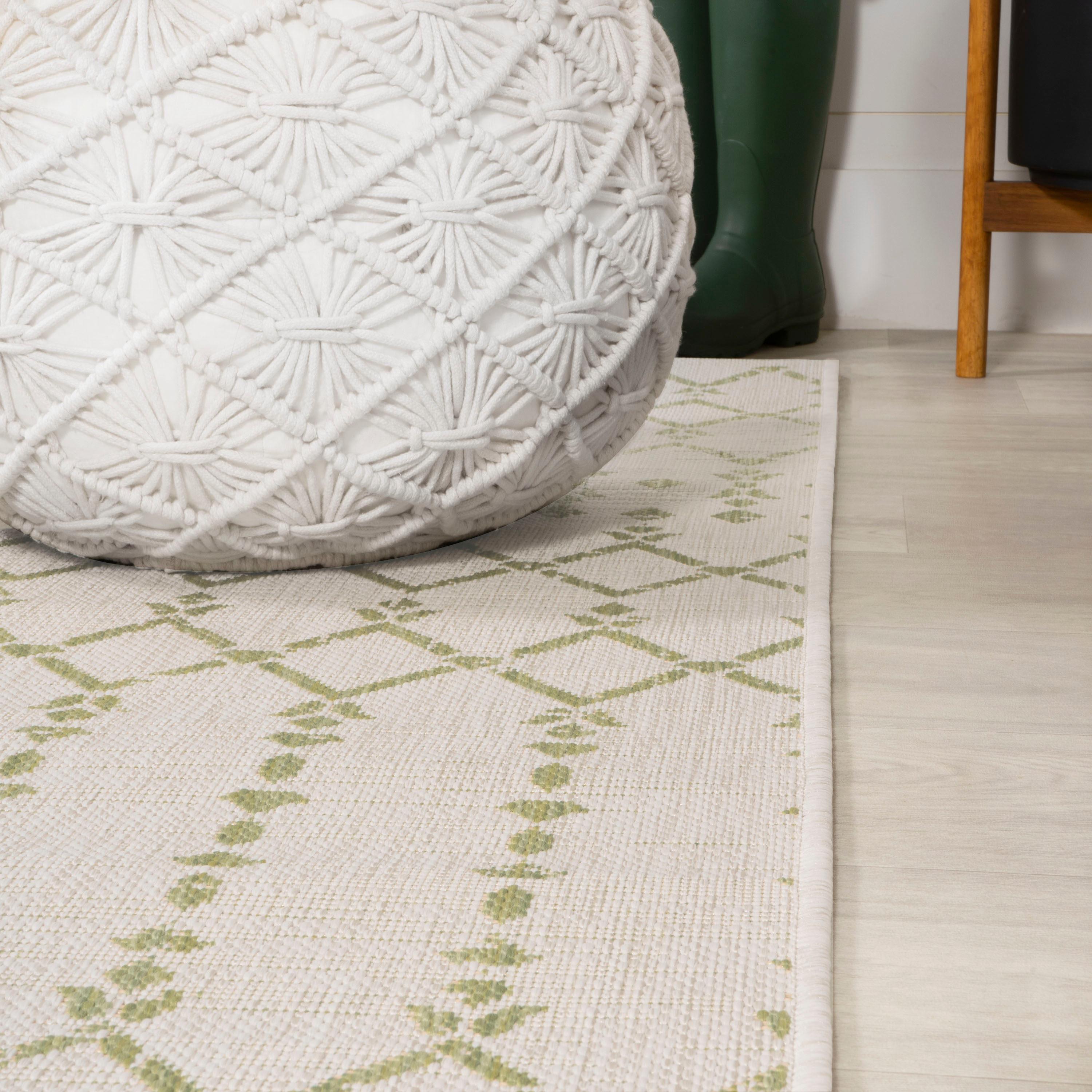 3' x 5' Ourika Moroccan Geometric Textured Weave Indoor/Outdoor Area Rug, Cream/Green - JONATHAN Y