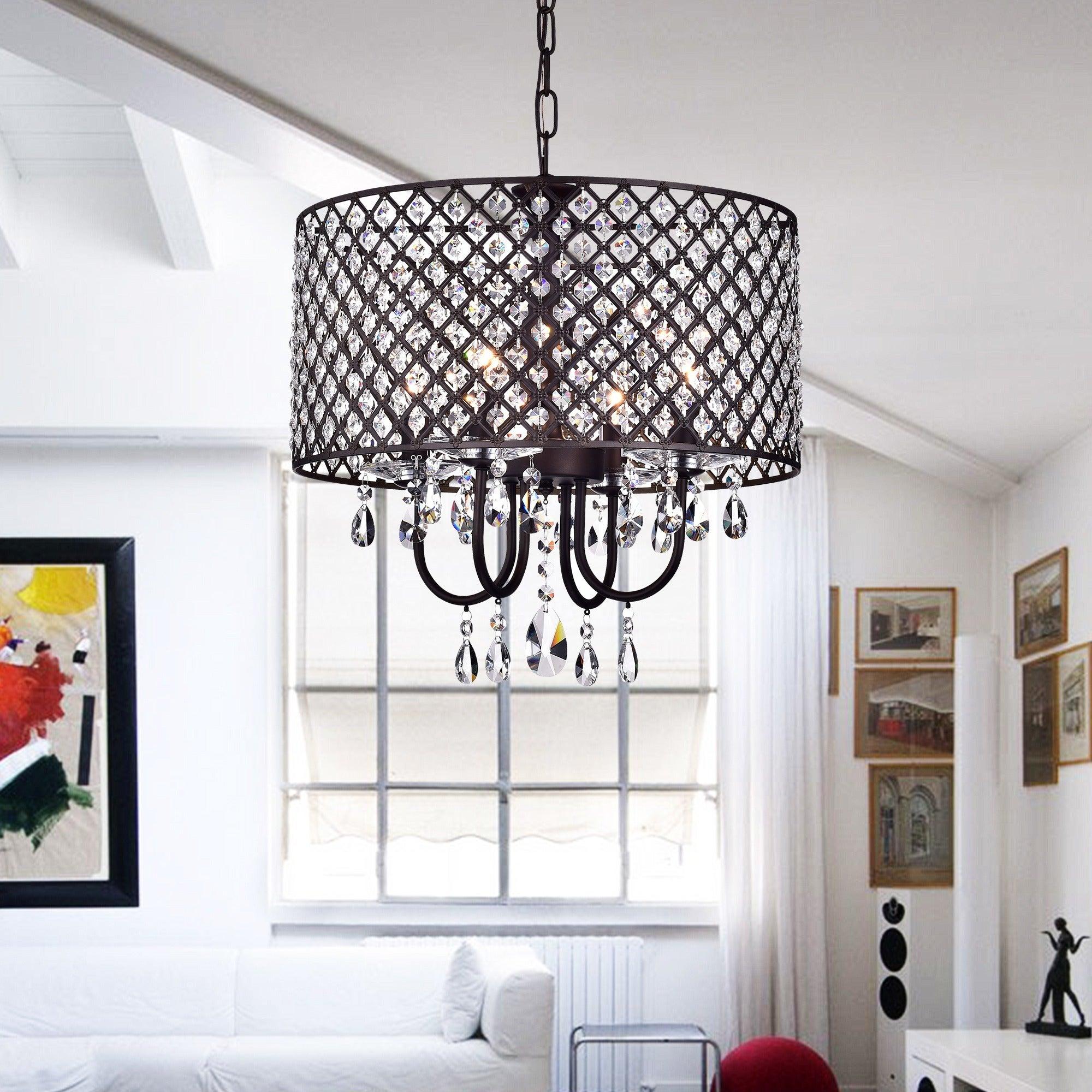 Warehouse of Tiffany Alexia Antique Bronze 4-Light Metal & Crystal Drum Chandelier