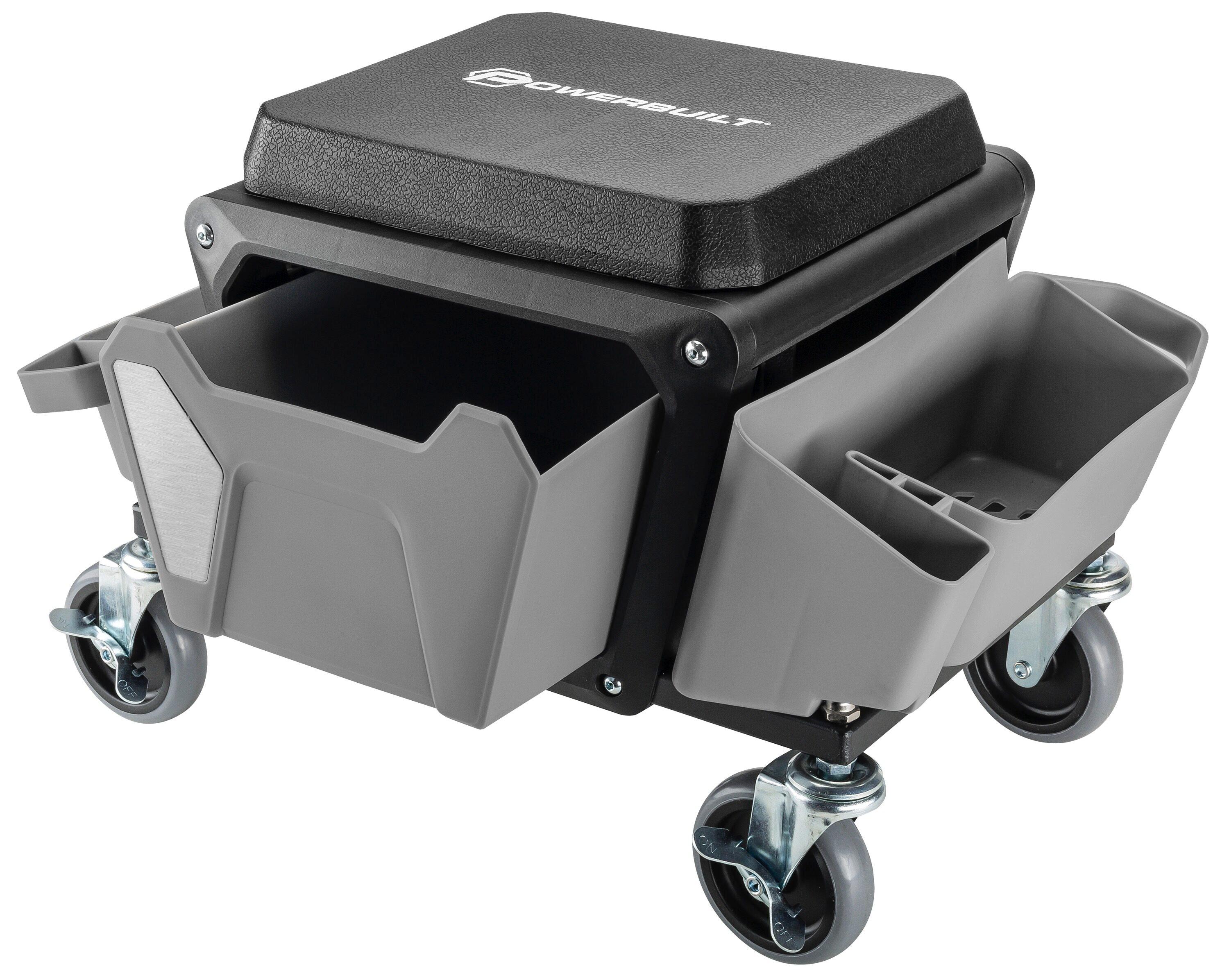 Powerbuilt Rolling Utility Seat with Side Trays and Drawer