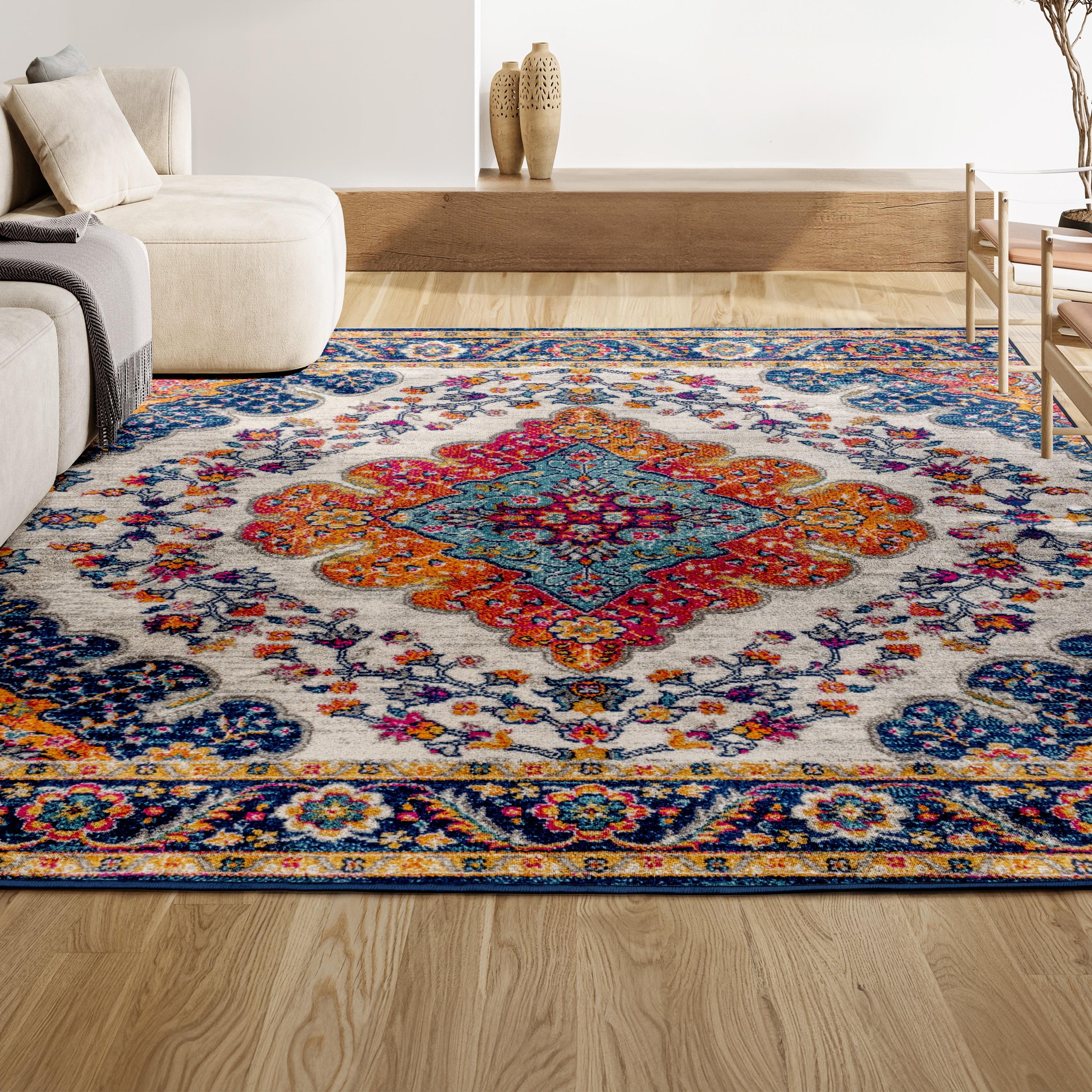 JONATHAN Y Bohemian FLAIR Boho Vintage Medallion Blue/Multi 5 ft. x 8 ft. Area Rug