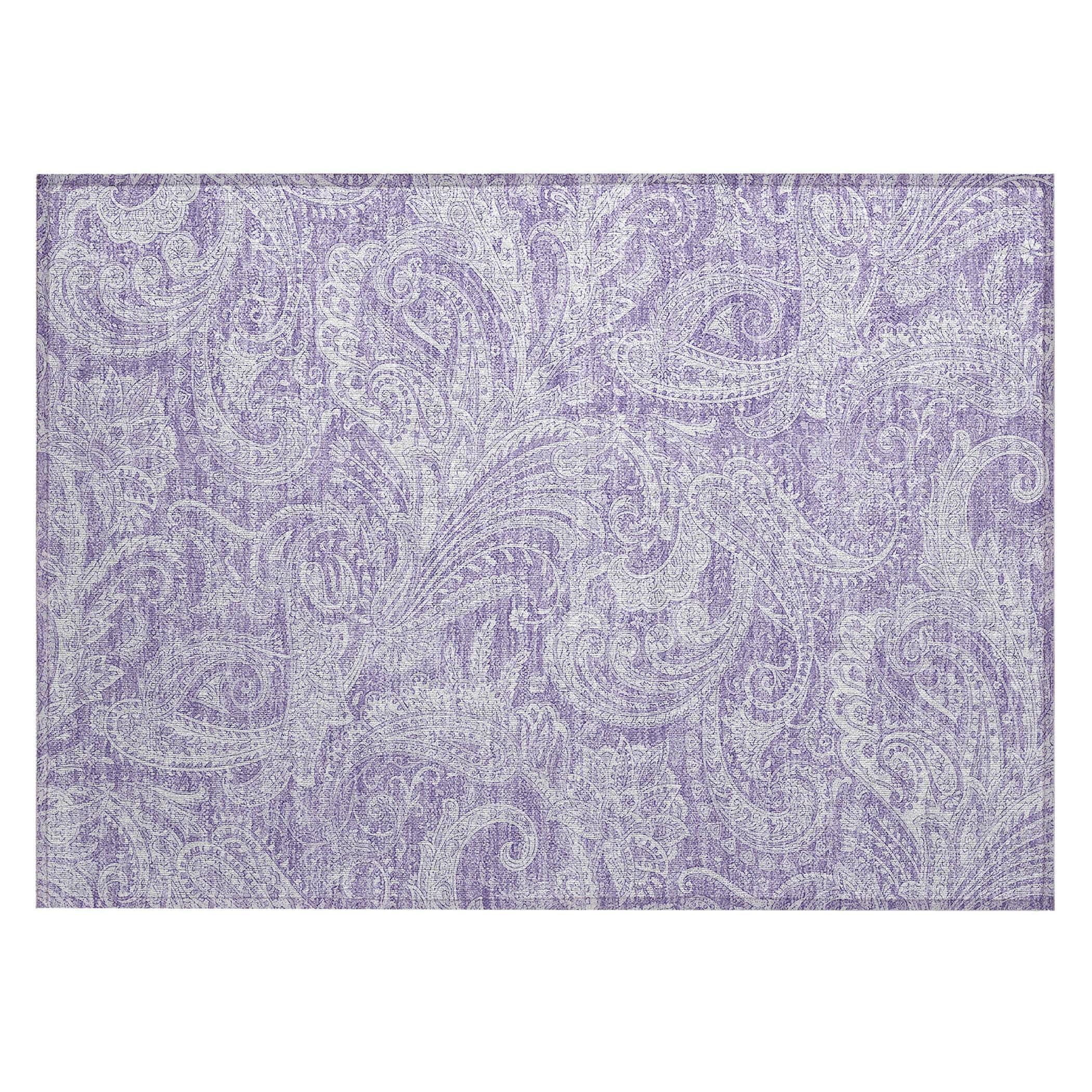 Lavender Paisley Flat Woven Indoor Outdoor Rug