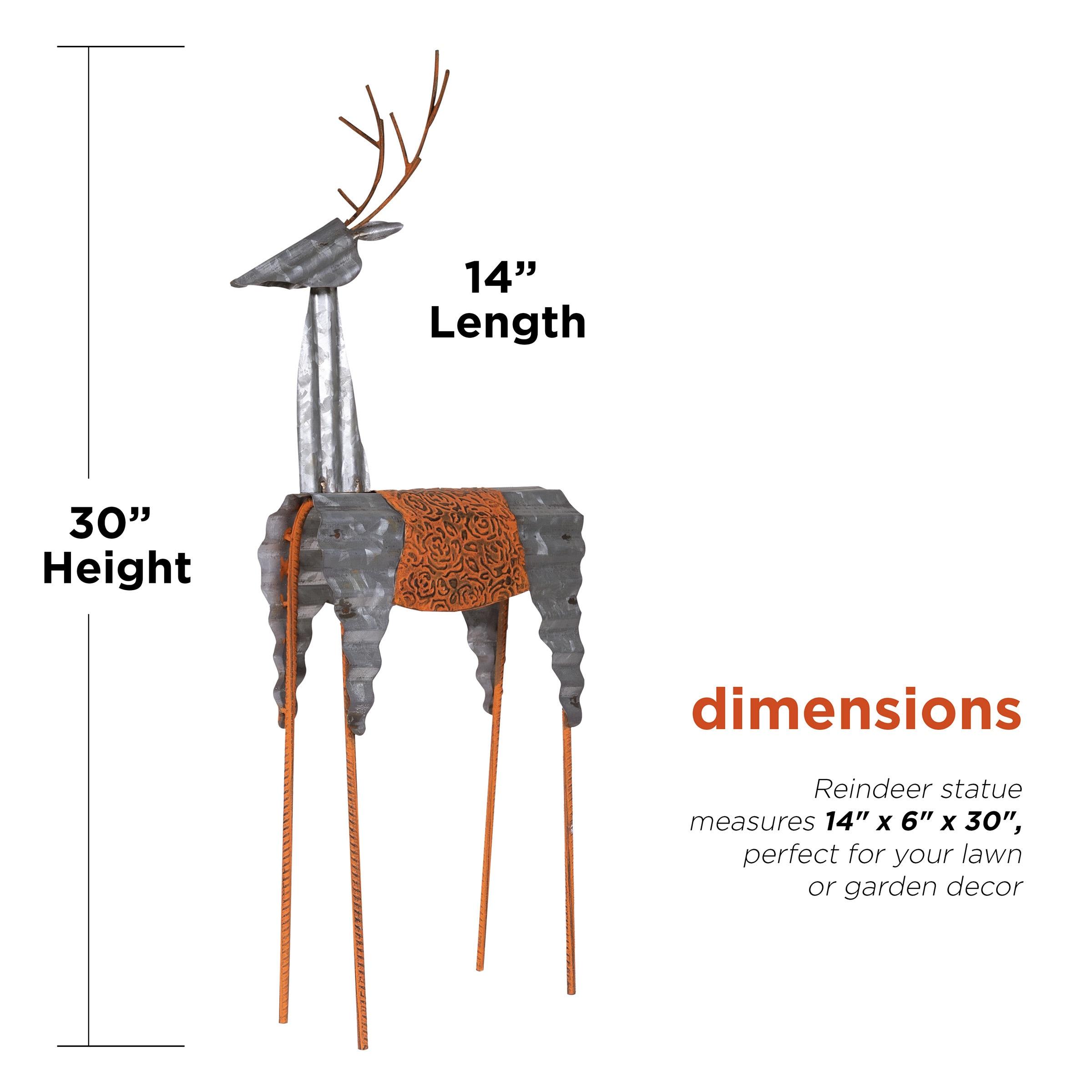 30-Inch Tall Silver and Orange Metal Reindeer Decoration