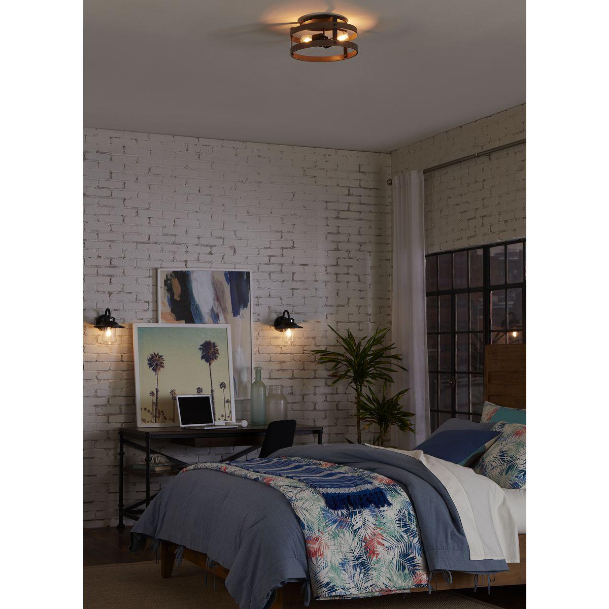Progress Lighting Gulliver 2-Light Flush Mount Ceiling Light, Graphite, Open-Cage Design, Faux-Wood Finish
