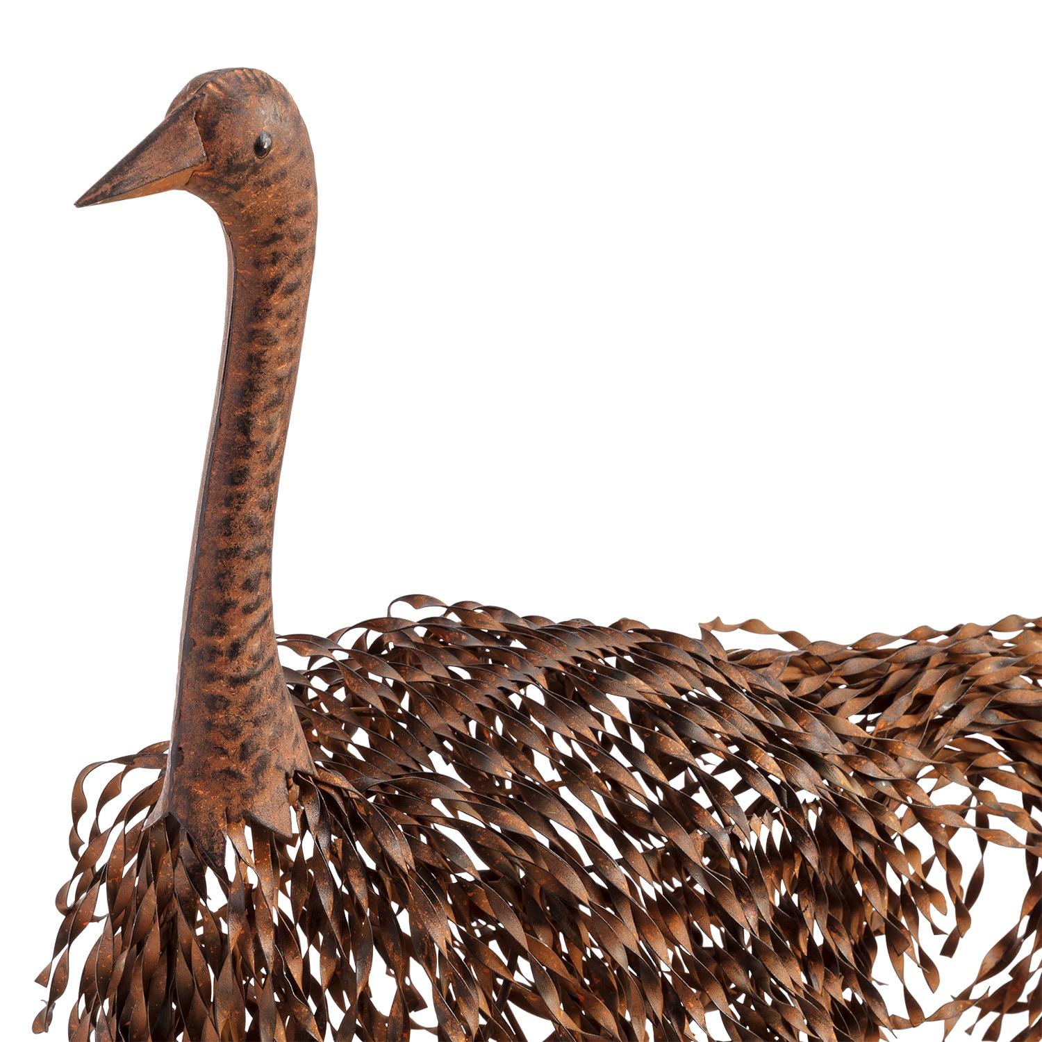 45" x 22" Outdoor Metal Peaking Standing Ostrich Statue Brown - Alpine Corporation: Weather-Resistant Iron Decor