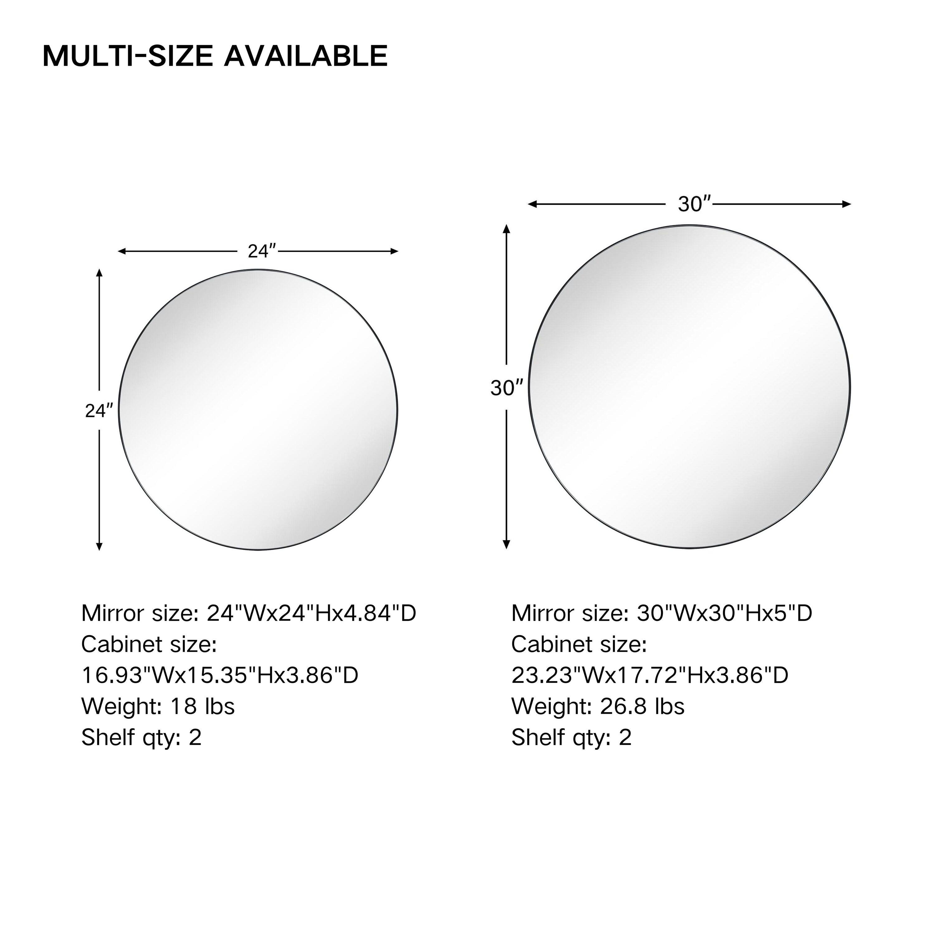 TEHOME  Myriel 30 in. W x 30 in. Surface Mount Round Circle Bathroom Metal Framed Medicine Cabinet with Mirror in Matt Black