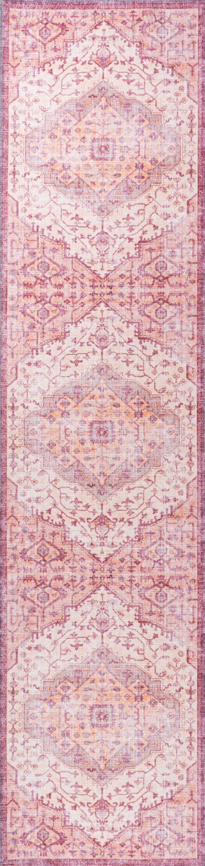 2' x 8' Alacati Ogee Medallion Machine Washable Indoor/Outdoor Runner Rug, Red/Orange/Cream - JONATHAN Y