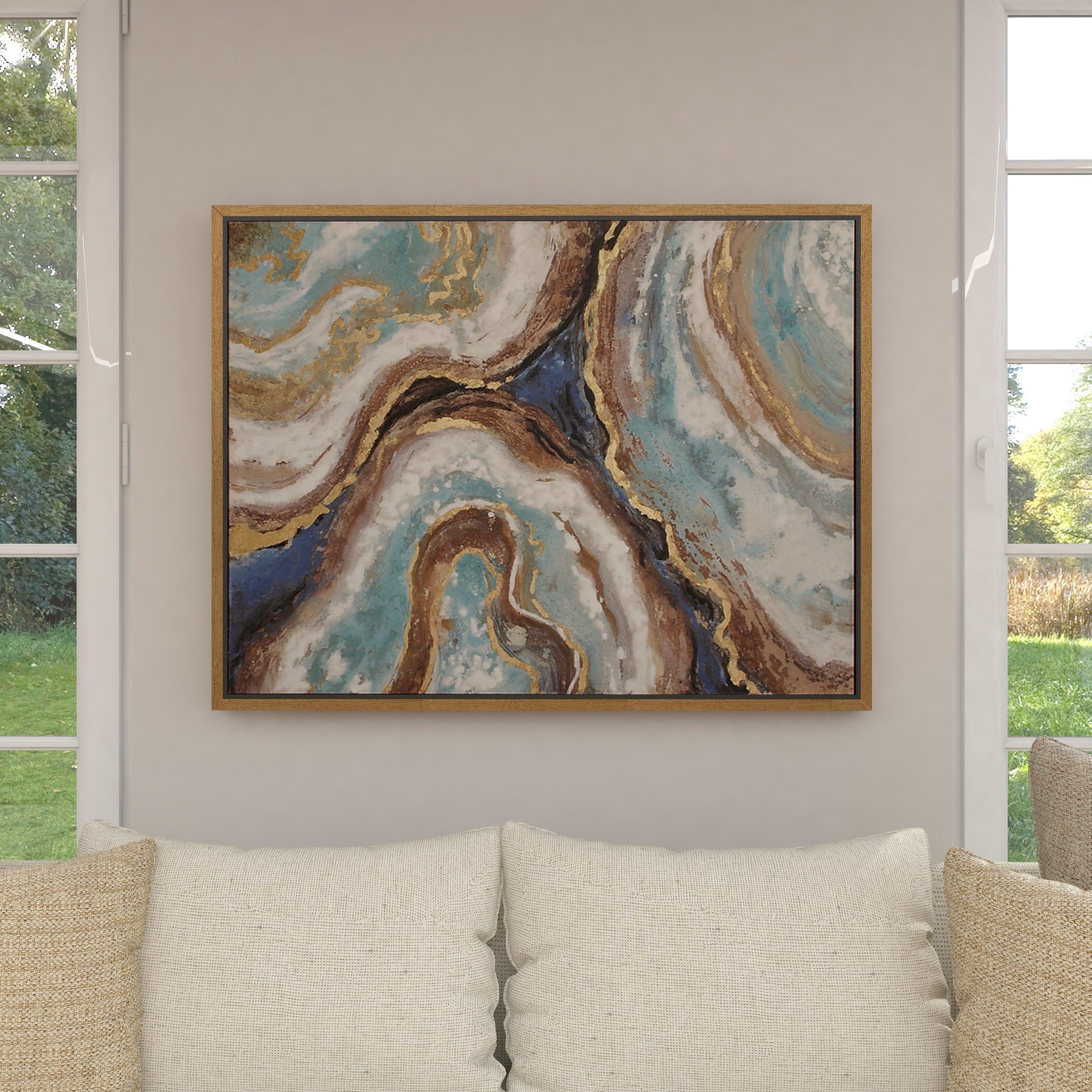 Canvas Geode Enlarge Slice Framed Wall Art Gold - Olivia & May: Hand Painted, Glam Style Decor, 36x47"