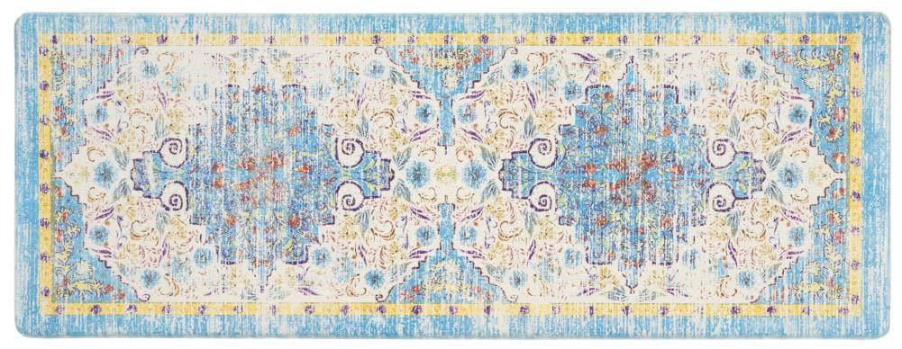 World Rug Gallery Traditional Bohemian Vintage Anti Fatigue Standing Mat - Blue 18"x47"