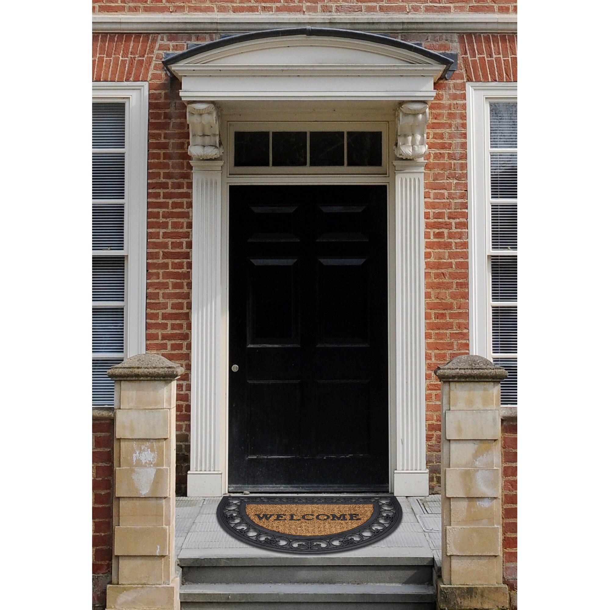 Bloomsbury Market Aeries Recycled Rubber Door Mats, Non-Slip/Skid Rubber Backing, 18" W X 30" L, Rectangle, Welcome Scrolls