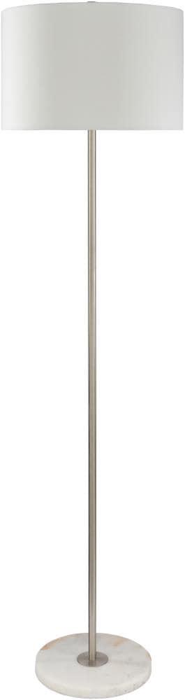 Becker Polished Silver Metal and Natural Marble Floor Lamp with White Linen Shade