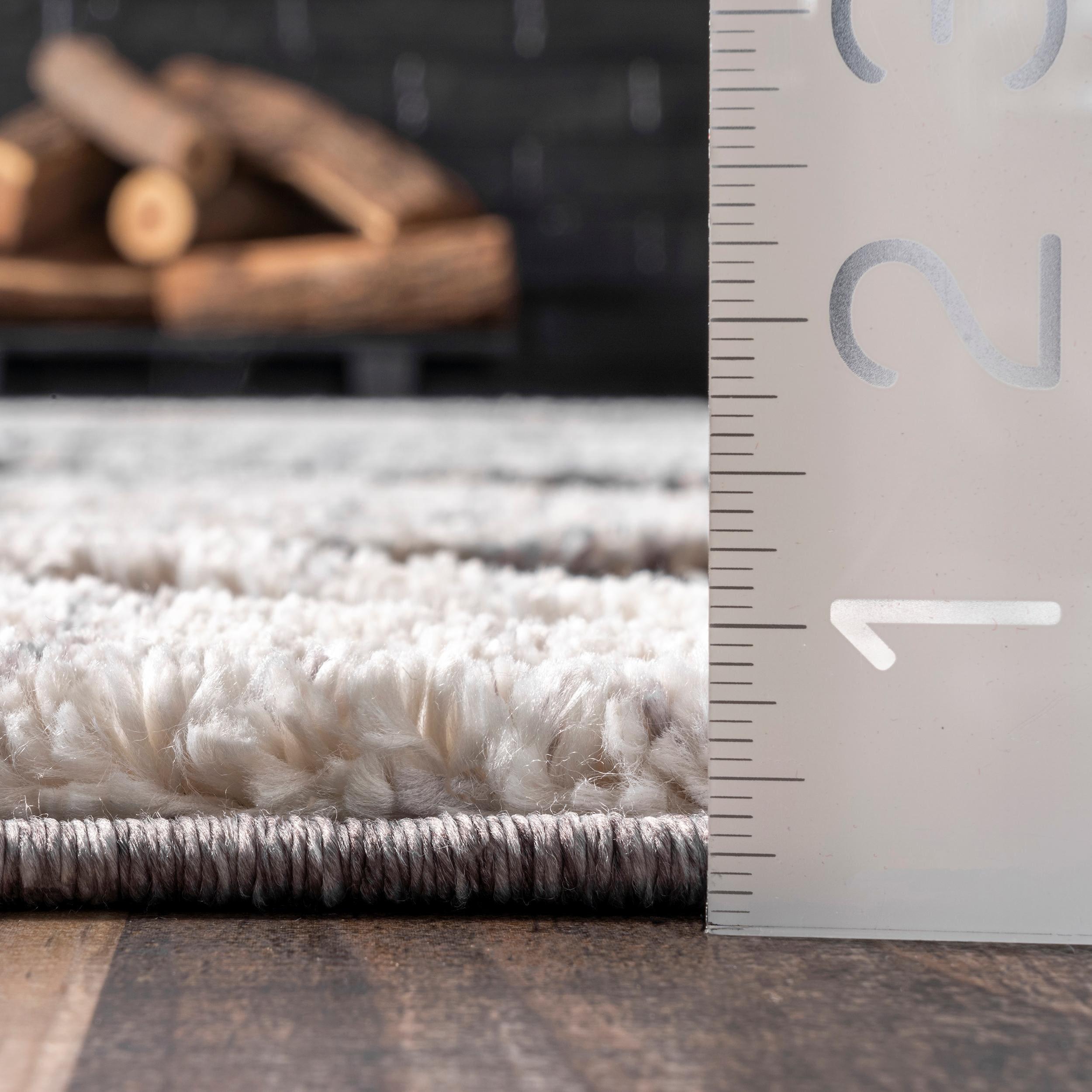 Nuloom 4x6 Ansley Moroccan Tassel Indoor Area Rug, Grey, High-Low Textured Bohemian Design, Plush High Pile, Stain Resistant, Bedroom, Living Room