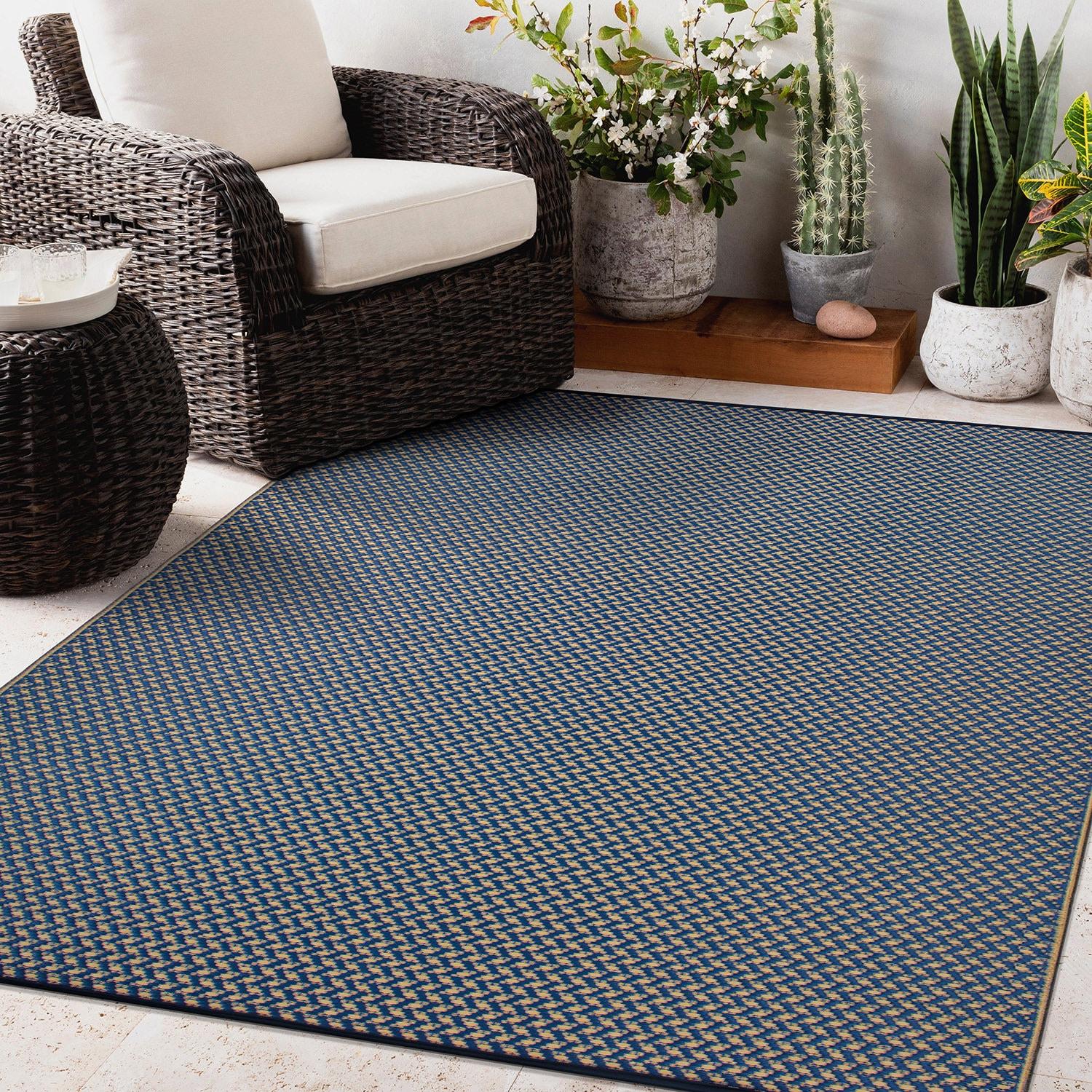 World Rug Gallery Contemporay Solid Reversible Plastic Indoor and Outdoor Rugs - NAVY 5' X 7'
