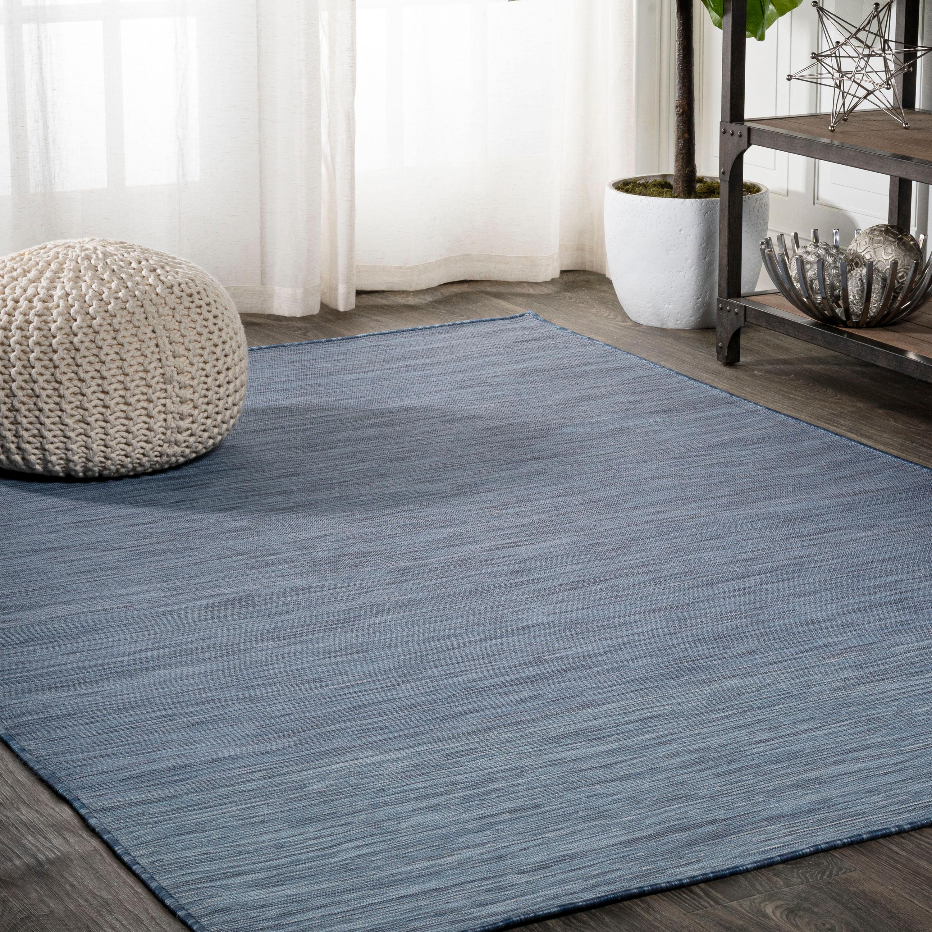 3'x5' Ethan Modern Flatweave Solid  Area Rug, Blue - JONATHAN Y