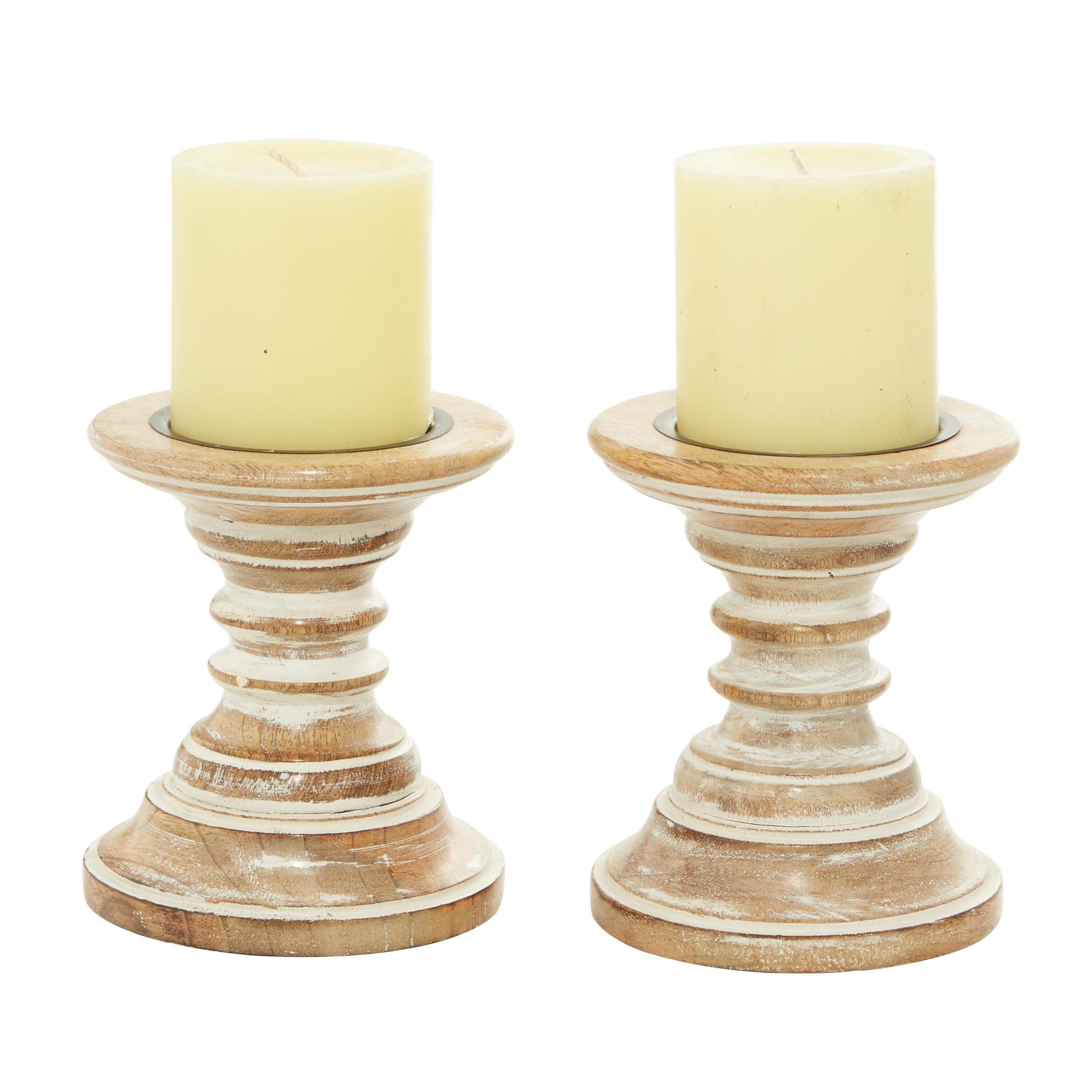 Candle Stands - Wood Candle Holder Pair