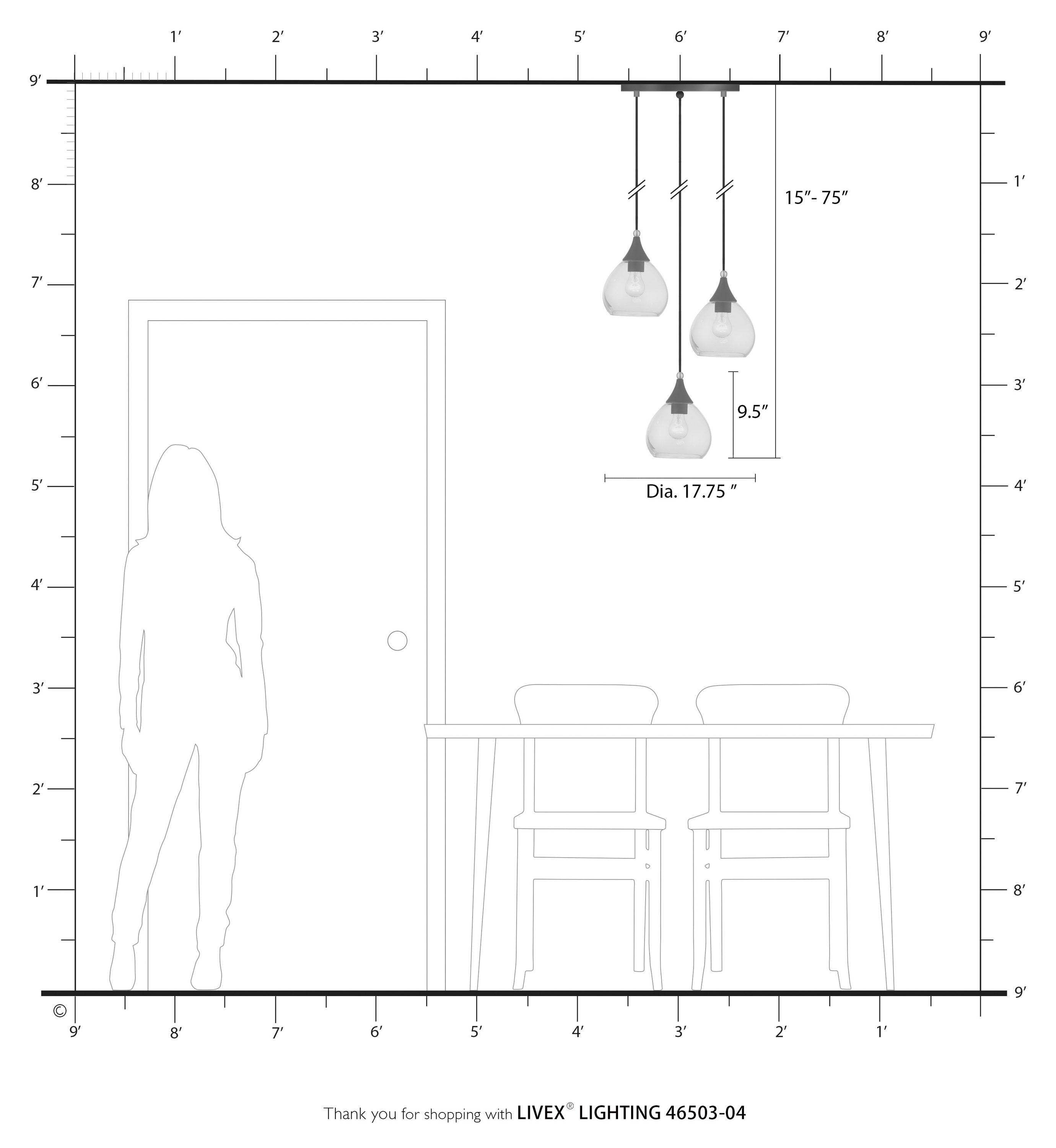 Livex Lighting Catania 3 - Light Pendant in  Black/Brushed Nickel