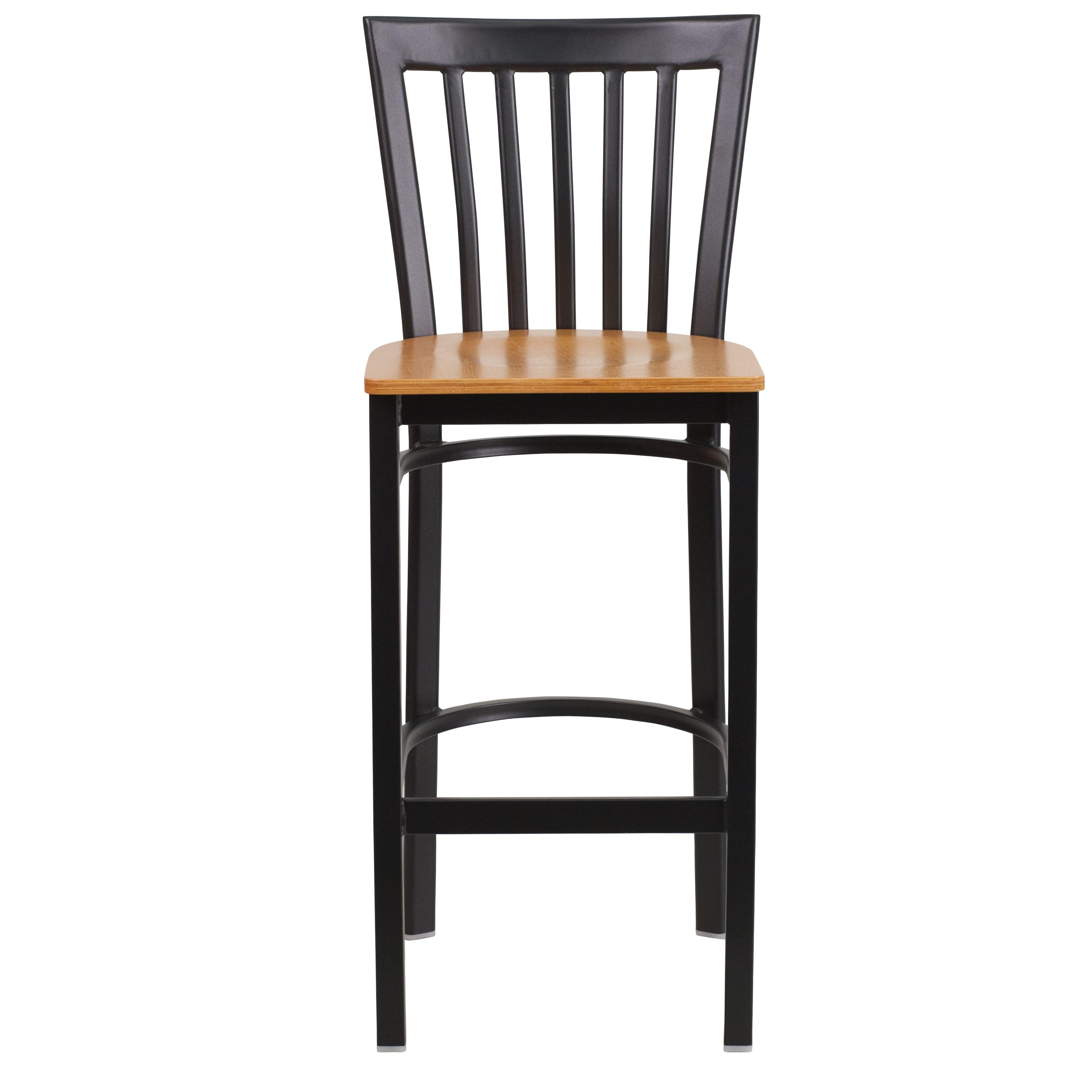 Flash Furniture HERCULES Series Black School House Back Metal Restaurant Barstool - Natural Wood Seat