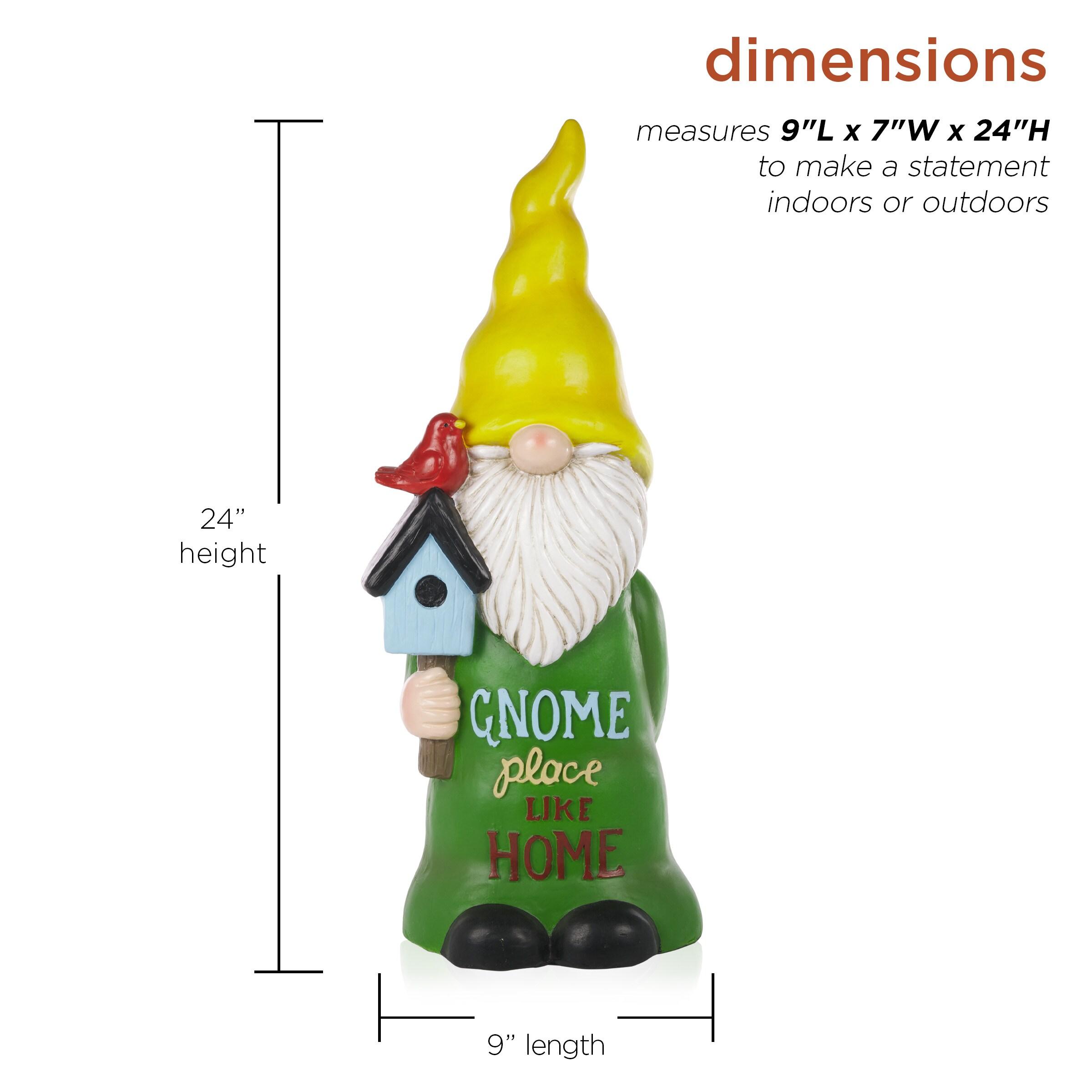 24" Magnesium Oxide "Gnome Place Like Home" Indoor/Outdoor Garden Gnome Statue Green/Yellow - Alpine Corporation