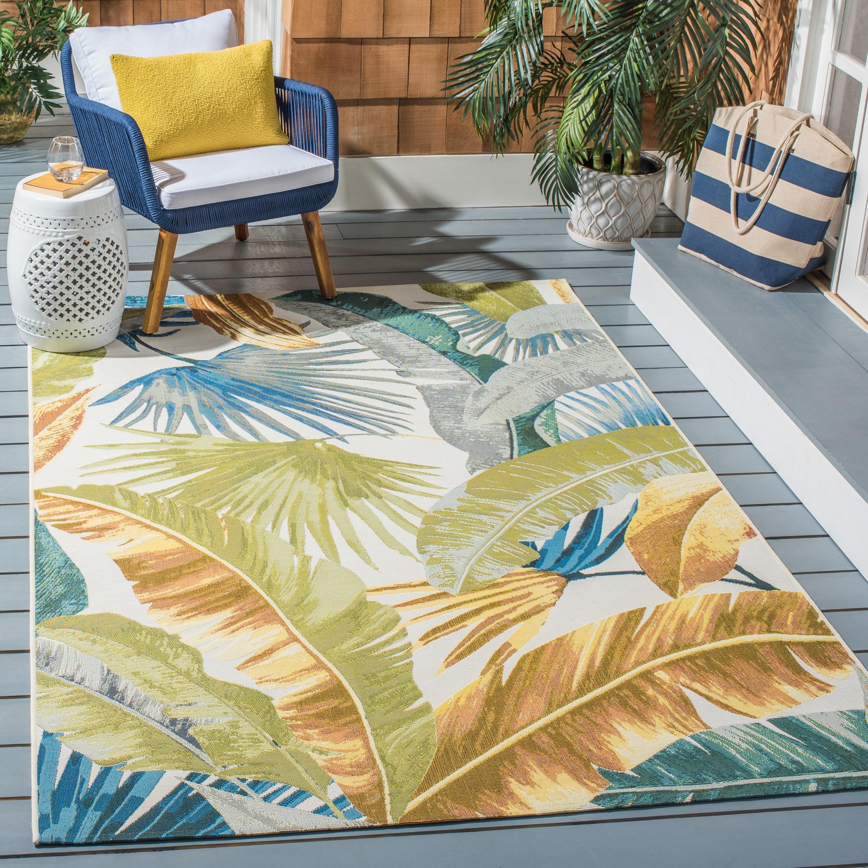 Barbados 500 BAR520 Power Loomed Indoor/Outdoor Area Rug - Gold/Green - 5'3"x5'3" - Safavieh