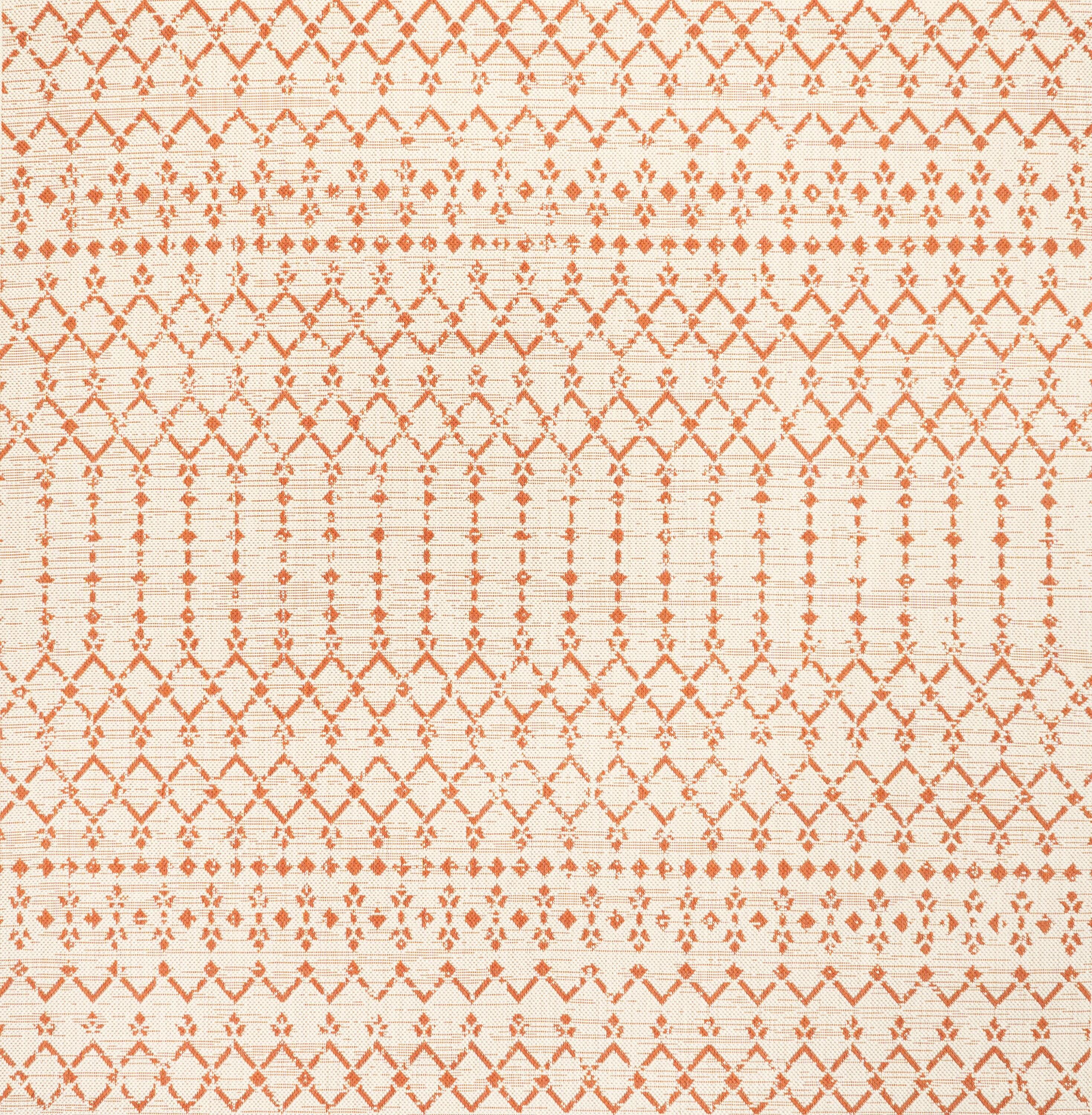 5' x 5' Ourika Moroccan Geometric Textured Weave Indoor/Outdoor Area Rug, Cream/Orange - JONATHAN Y