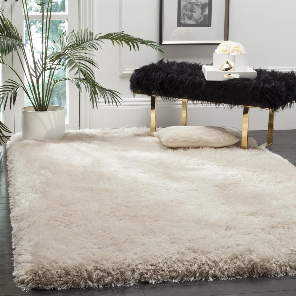 Luxe Shag SGX160 Hand Tufted Indoor Area Rug - Bone - 6'x6' - Safavieh