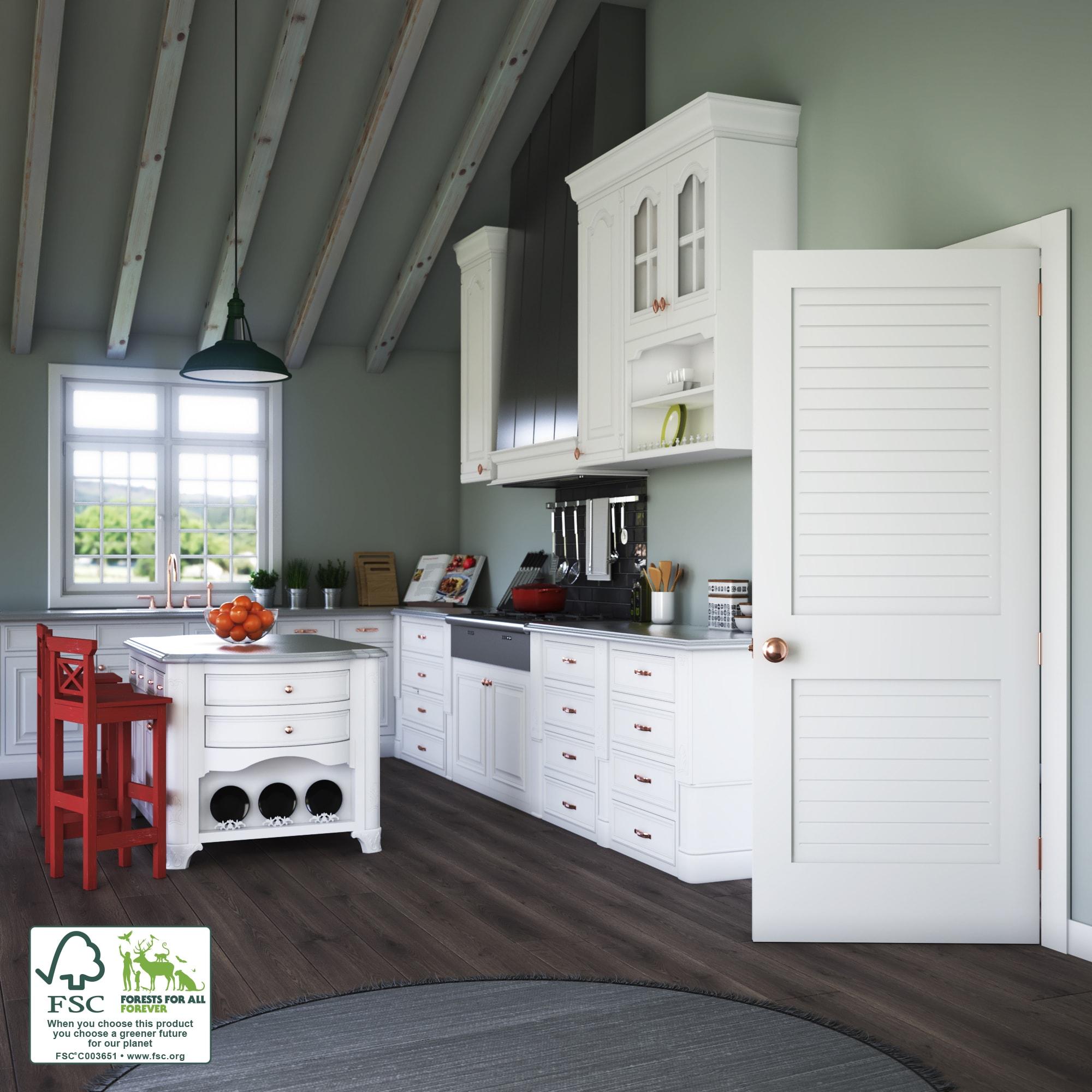 EightDoors 80-in 2-Panel Louvered Wood Primed Shaker Slab Door