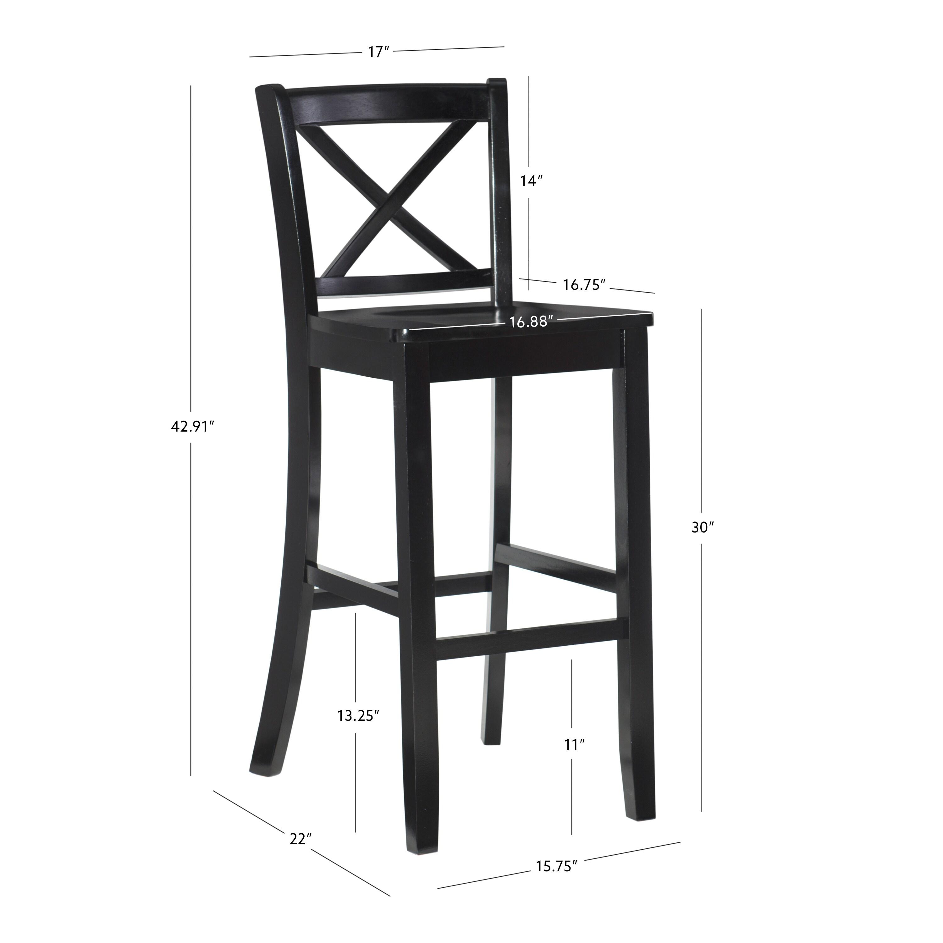 30" Torino X Back Wood Barstool - Black - Linon: Solid Rubberwood, Unupholstered, Armless