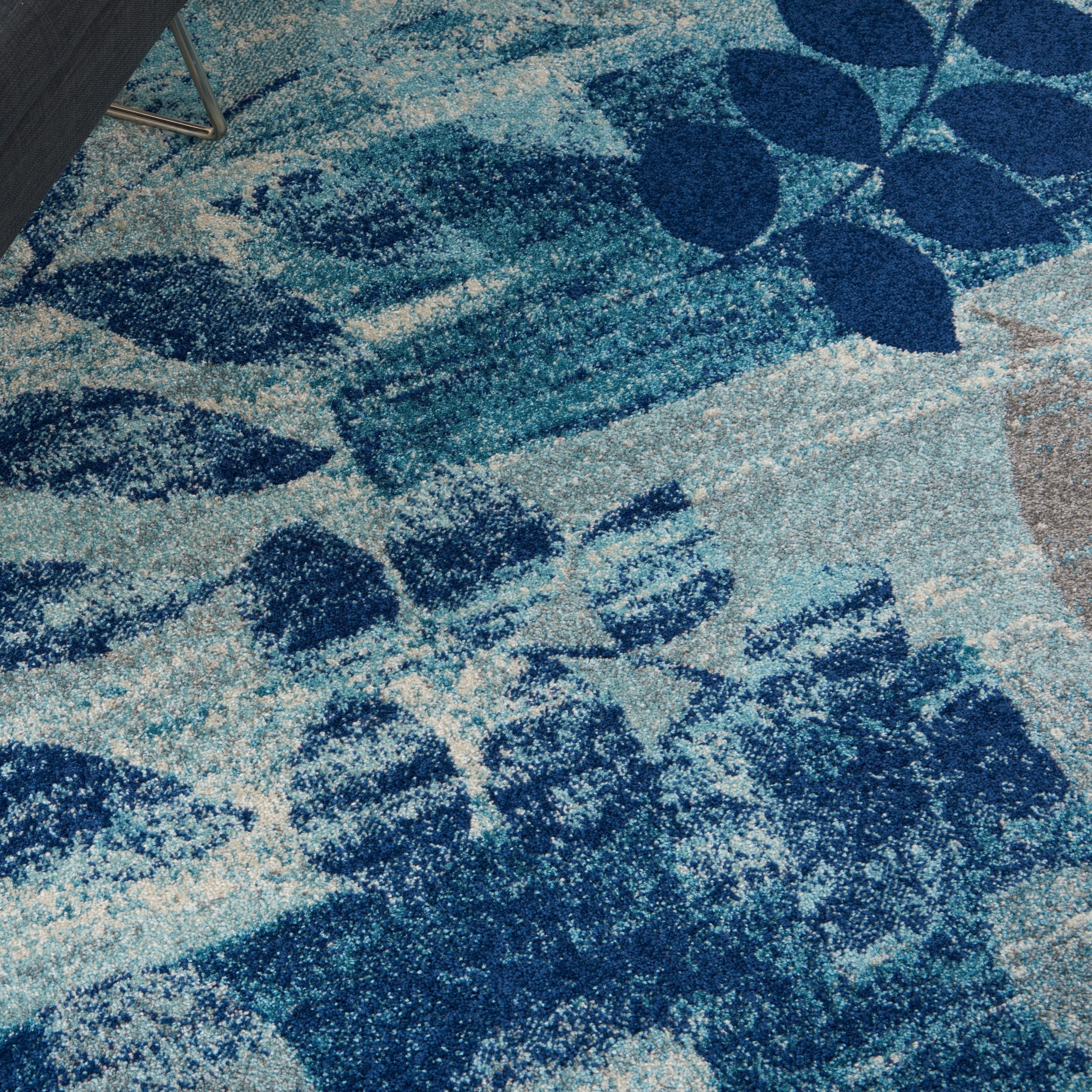 Nourison Tranquil 6' X 9' Navy/Light Blue Area Rug Distressed Farmhouse Botanical by Nourison