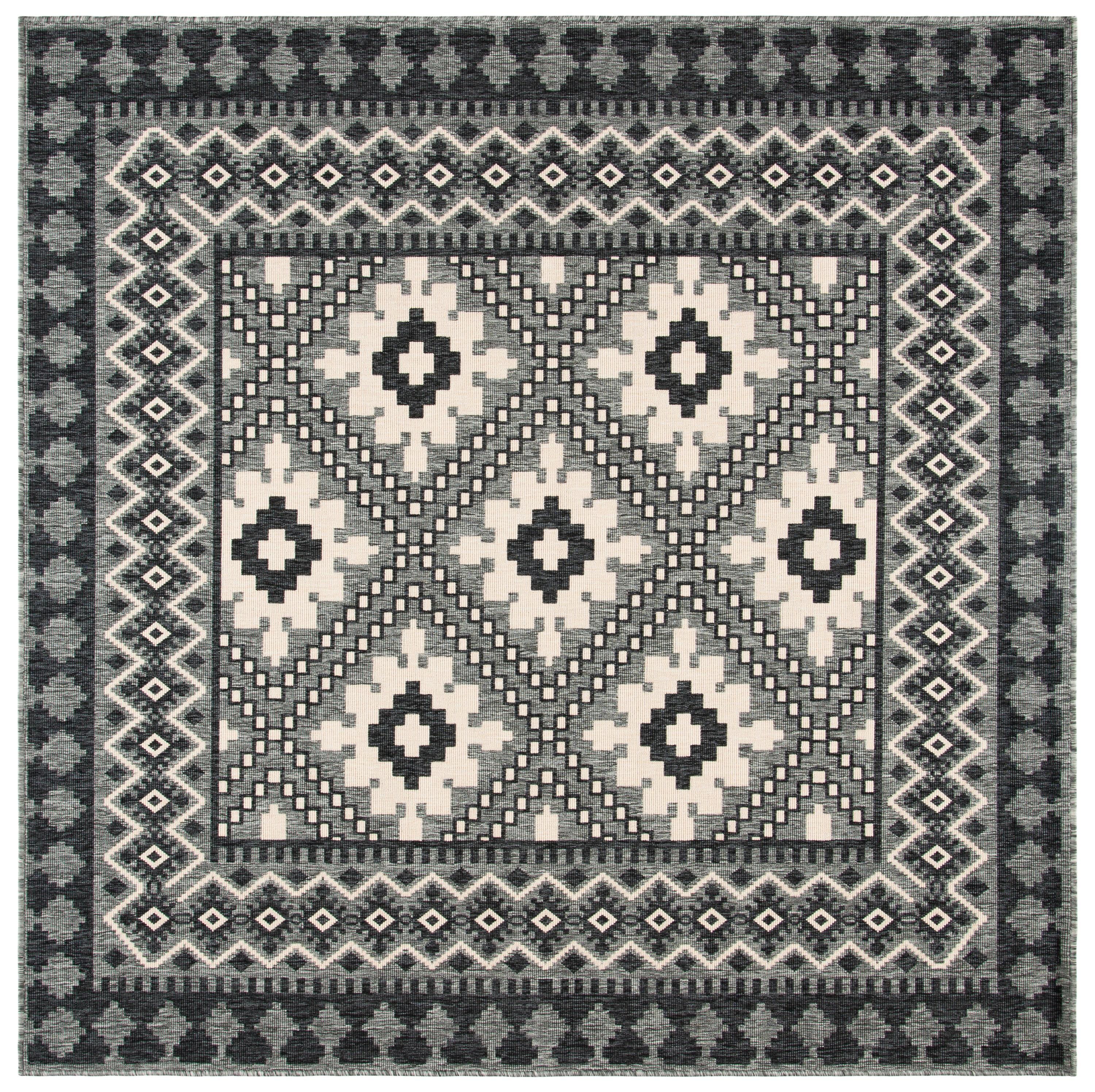 Veranda VER099 Power Loomed Indoor/Outdoor Area Rug - Ivory/Charcoal - 3'x3' - Safavieh.