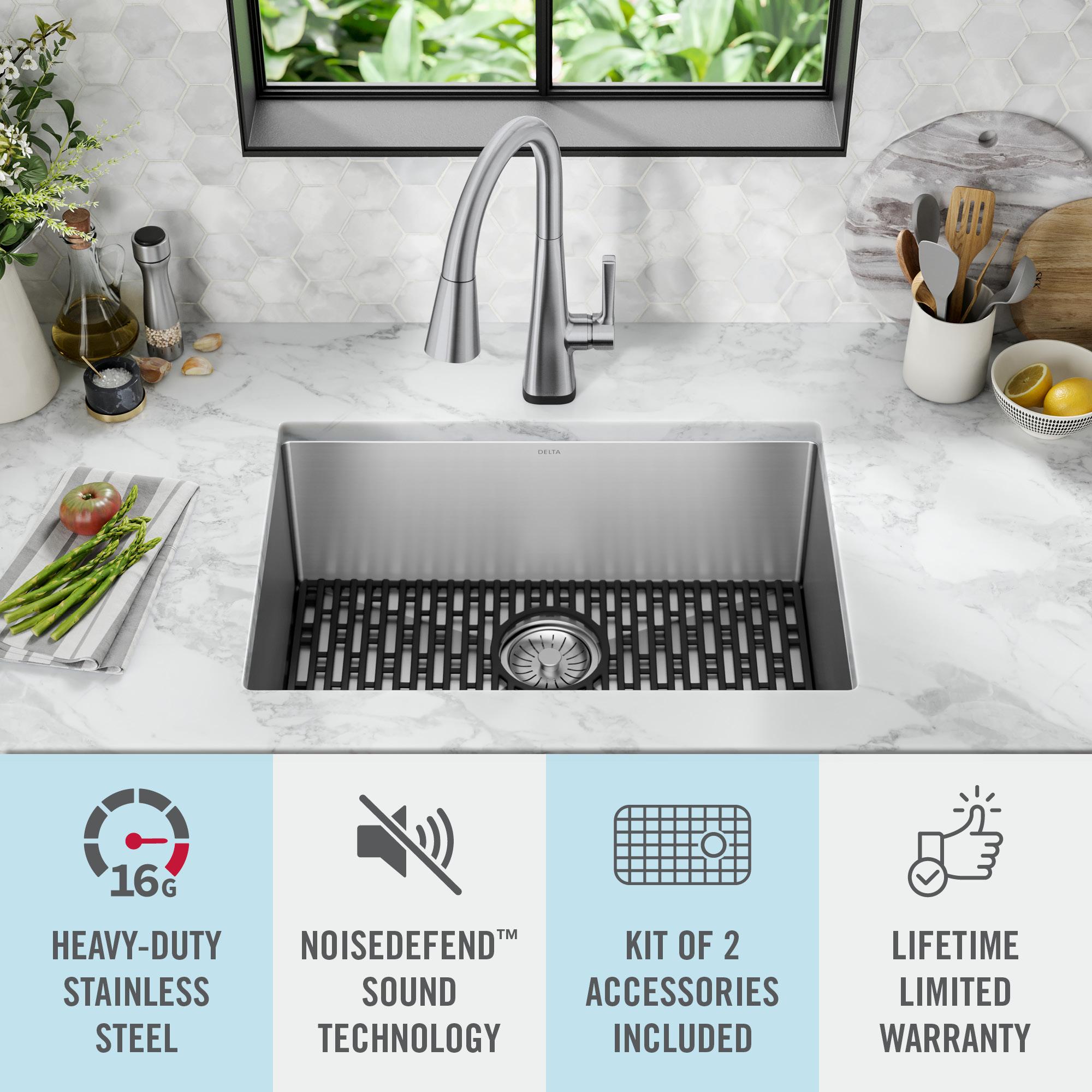 Delta Lenta™ Undermount 16 Gauge Stainless Steel Single Bowl Kitchen Sink with Accessories