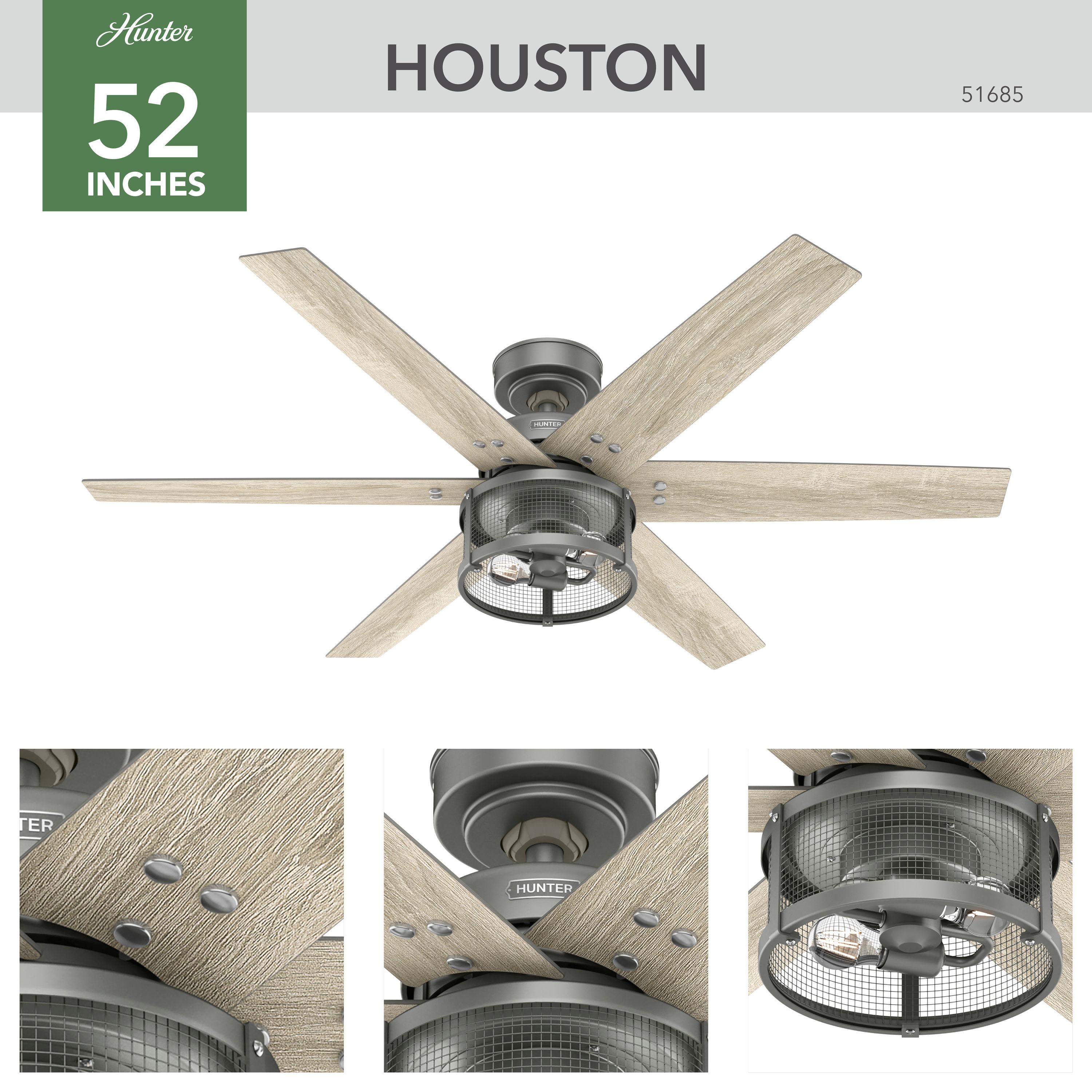 52" Houston 6 - Blade Ceiling Fan With LED Light Kit And Handheld Remote