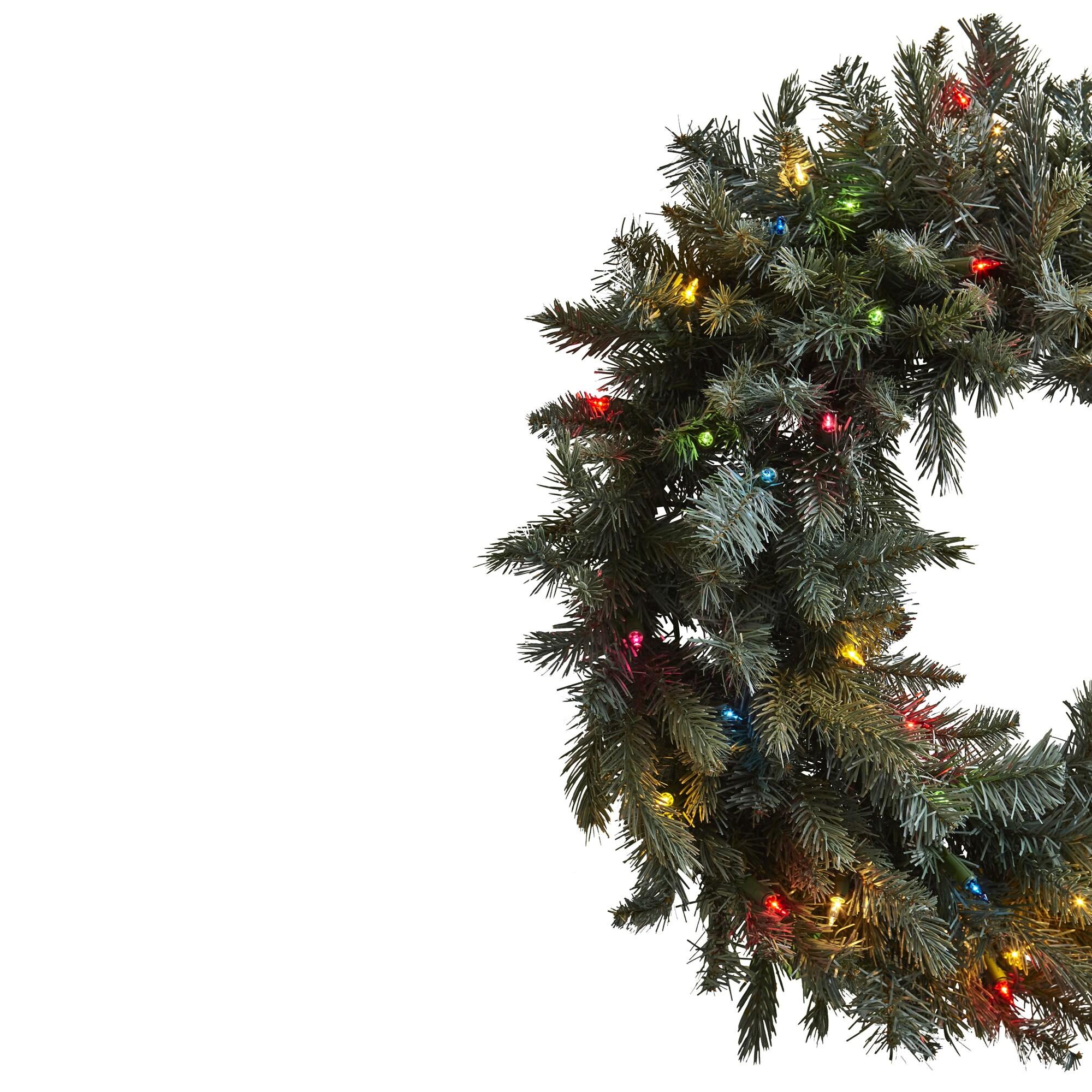 Nearly Natural 30" Pre-lit Pine Artificial Christmas Wreath: Indoor Holiday Decor with 50 Lights