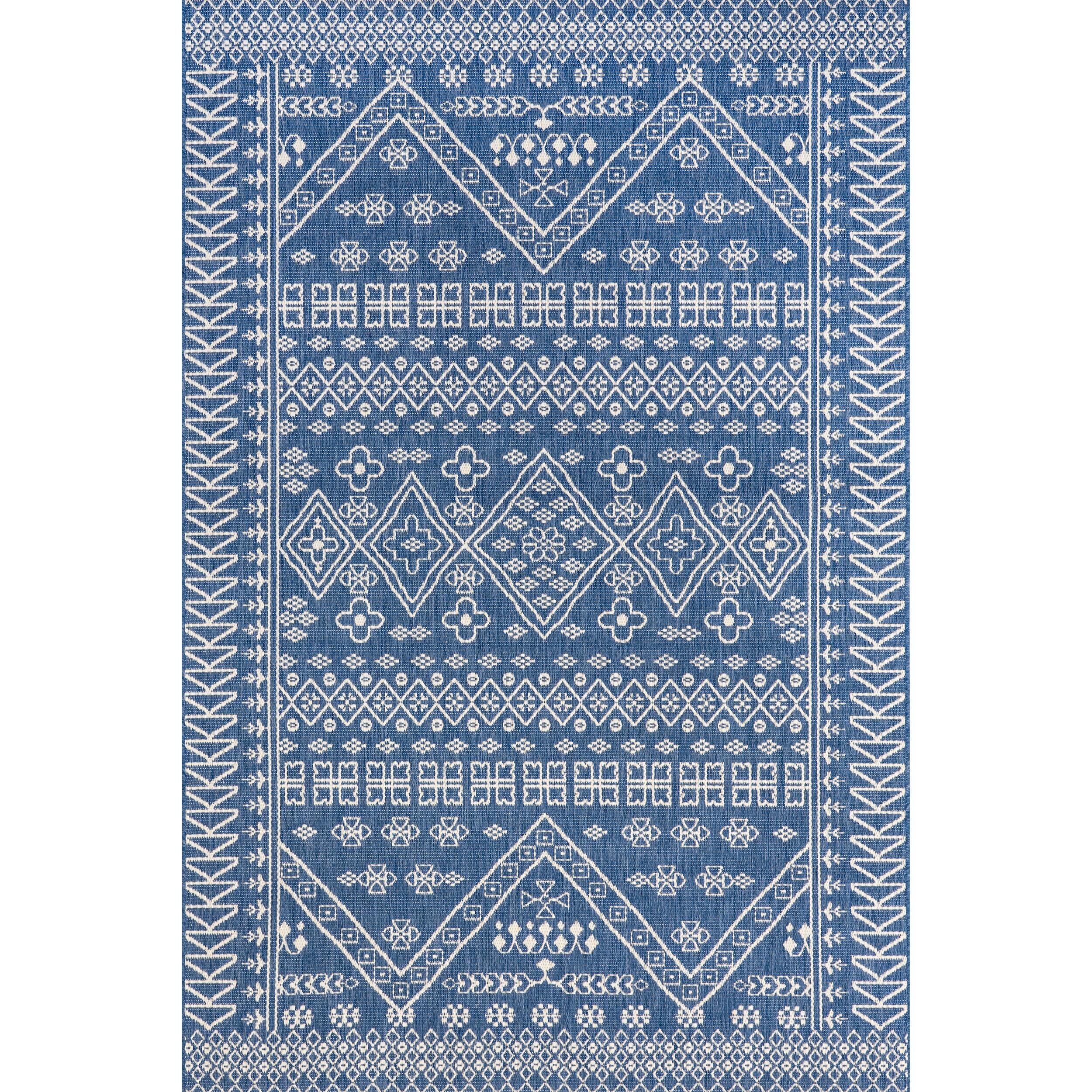 Nuloom Kandace Geometric 6x9 Indoor/Outdoor Area Rug for Living Room Patio Deck Front Porch Kitchen, Blue/Ivory