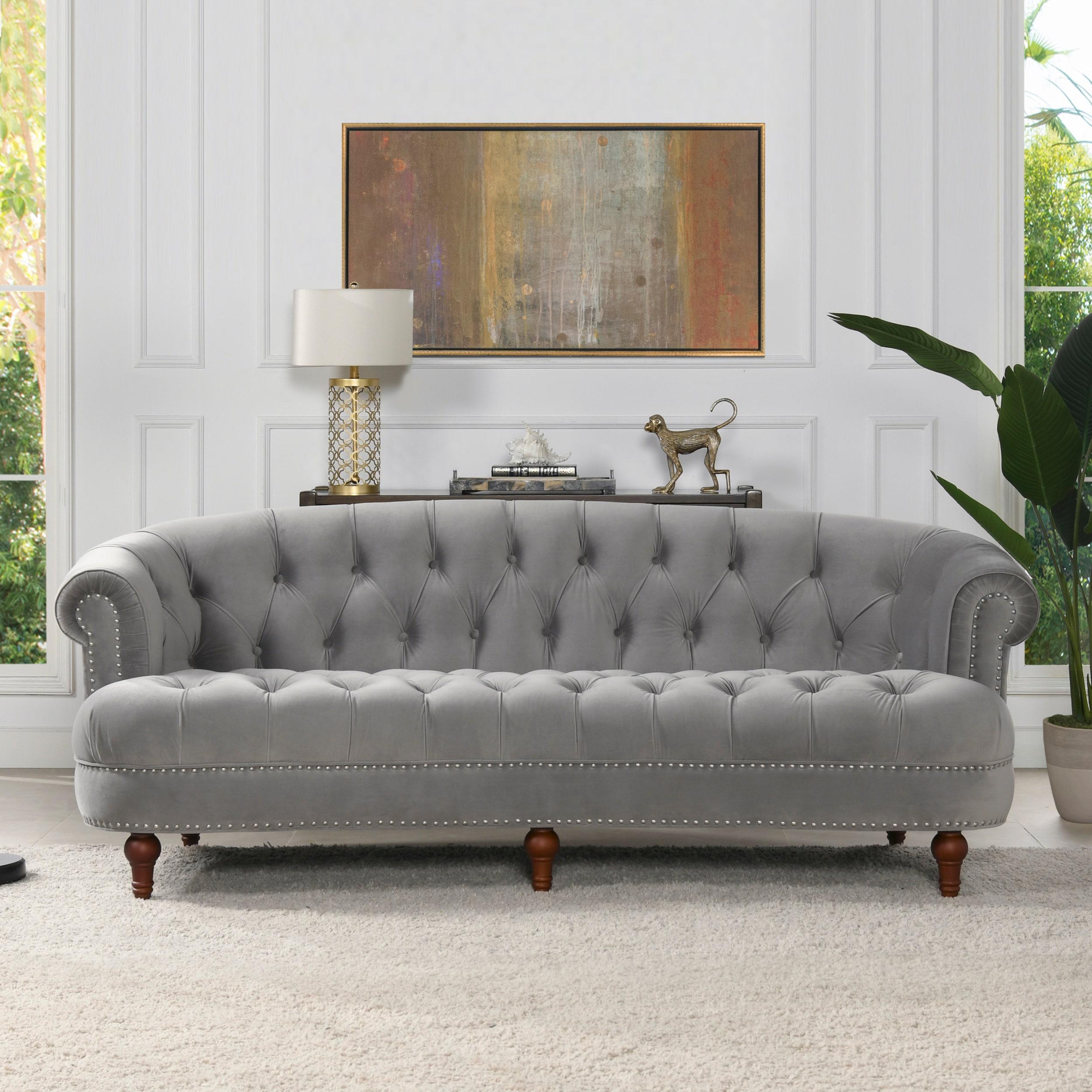 La Rosa 84" Chesterfield Tufted Sofa Opal Grey