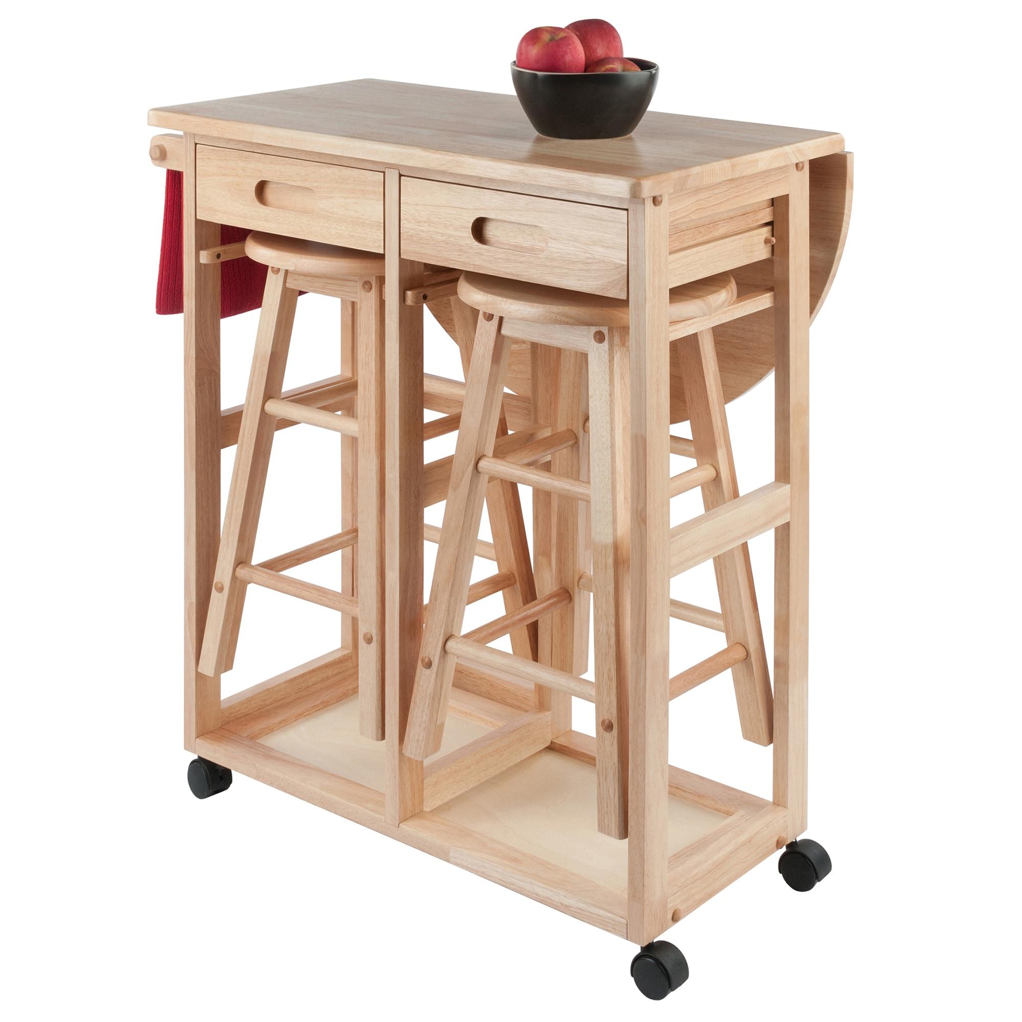 Winsome 3pc Burnett Space Saver Set Beech: Compact Folding Table with 2 Stools, Wood Frame