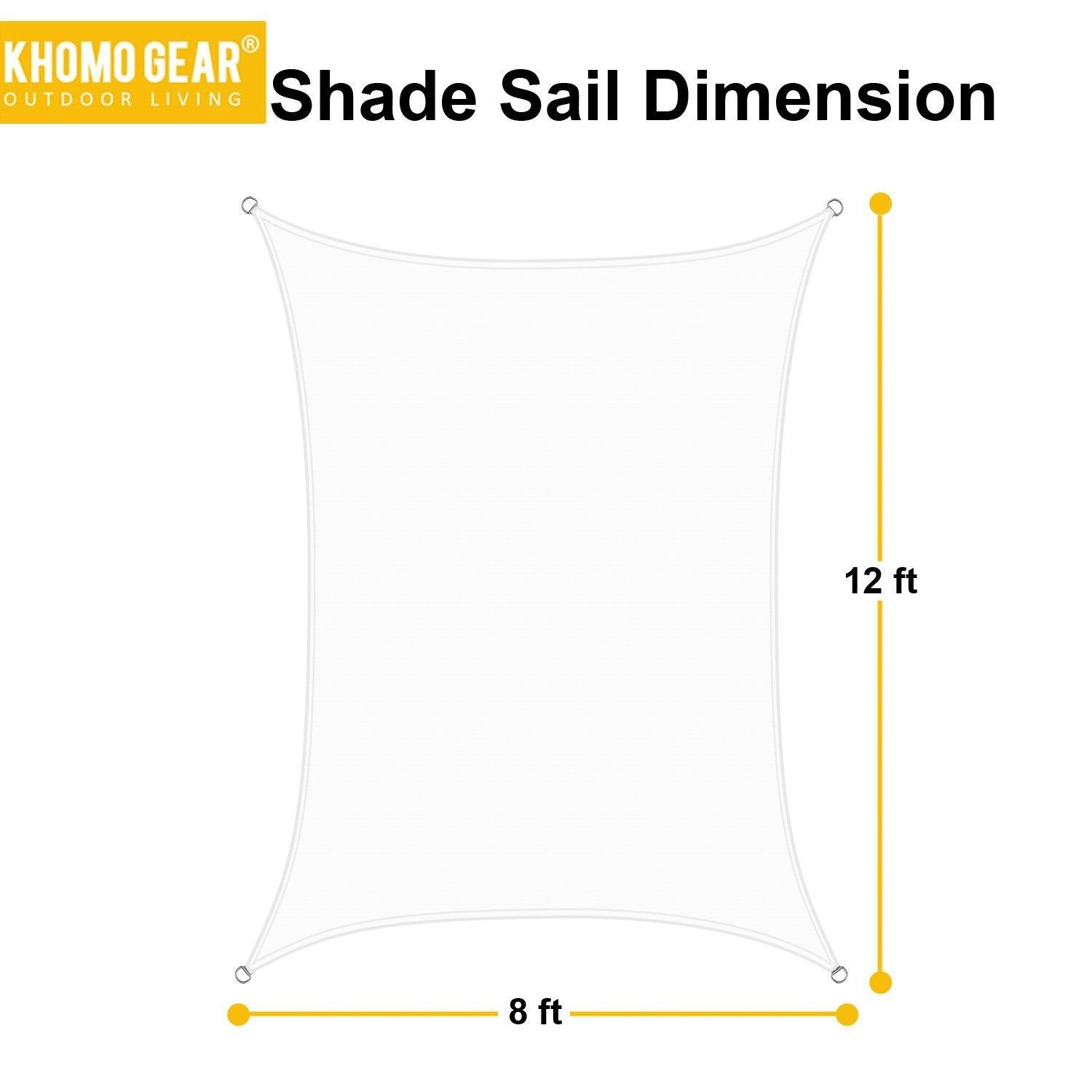 Khomo Gear 8 x 12 Ft White Rectangle Shade Sail, UV Resistant