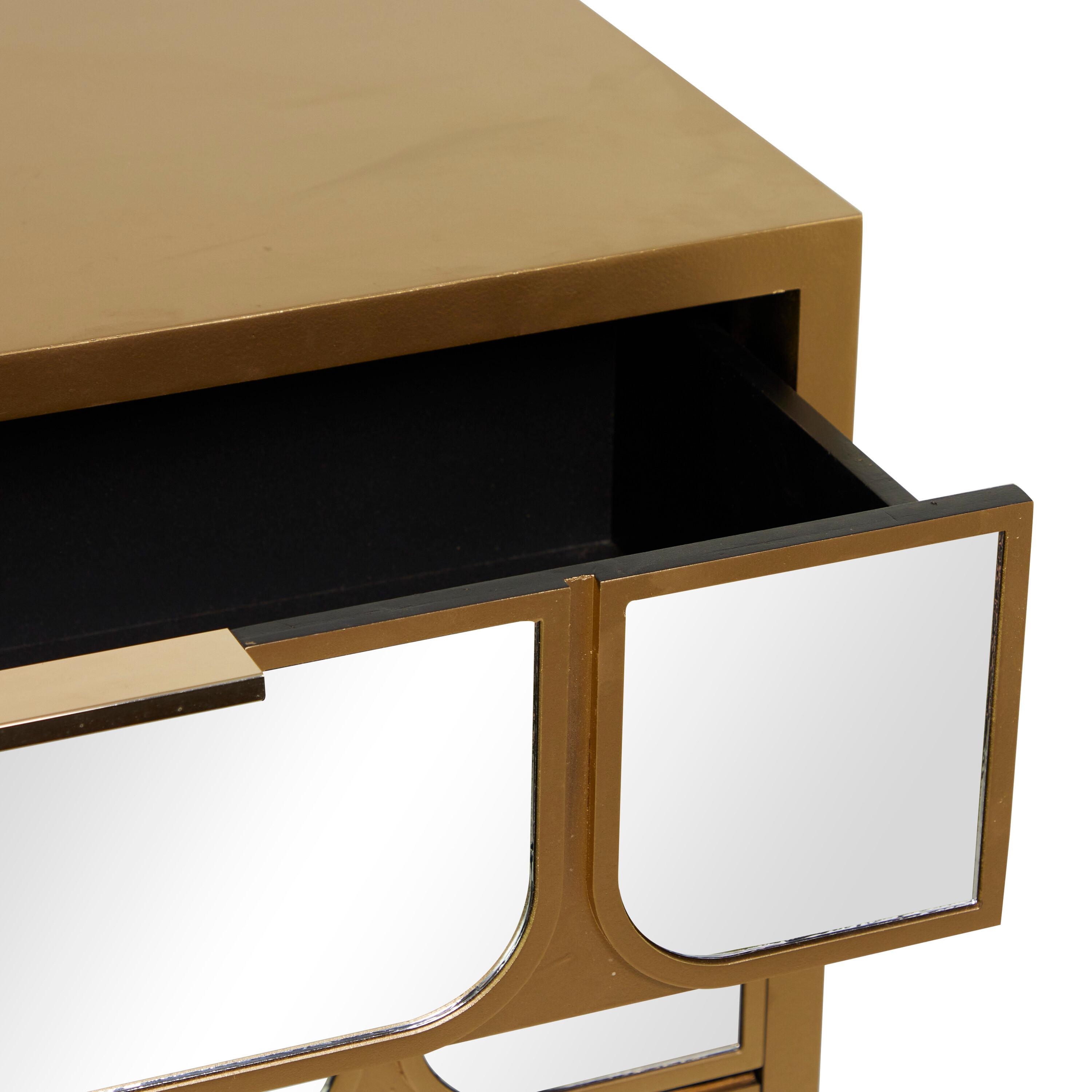 DecMode 32" x 32" Gold Wood 3 Drawer Cabinet with Mirrored Front, 1-Piece