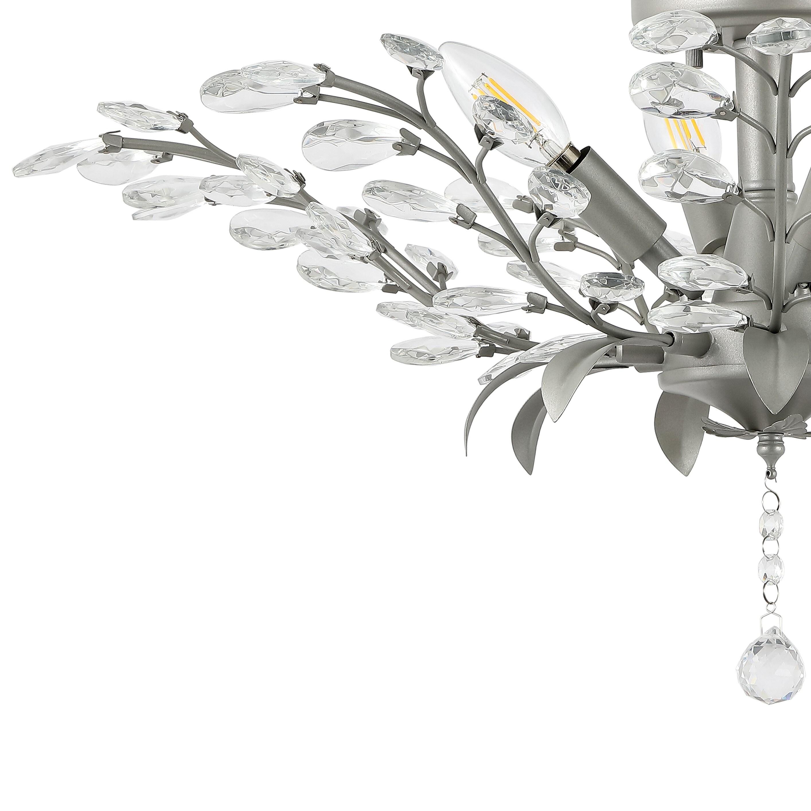 Elisana 26" 4-Light Contemporary Bohemian Iron/Acrylic LED Semi Flush Mount, Silver Gray/Clear