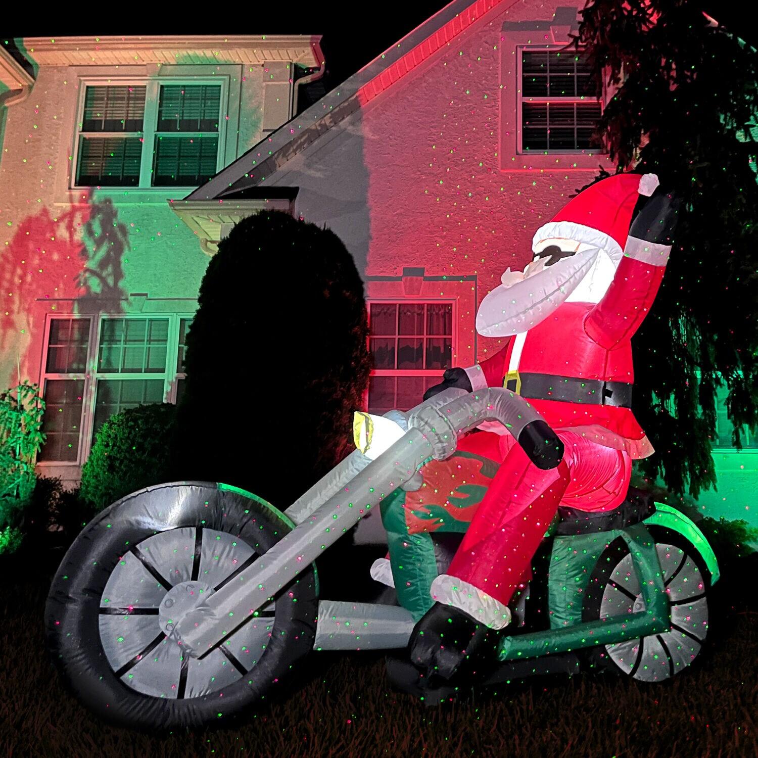 Fraser Hill Farm Fraser Hill Farm 6-Ft. Wide Motorcycle Santa Blow Up Inflatable with Lights