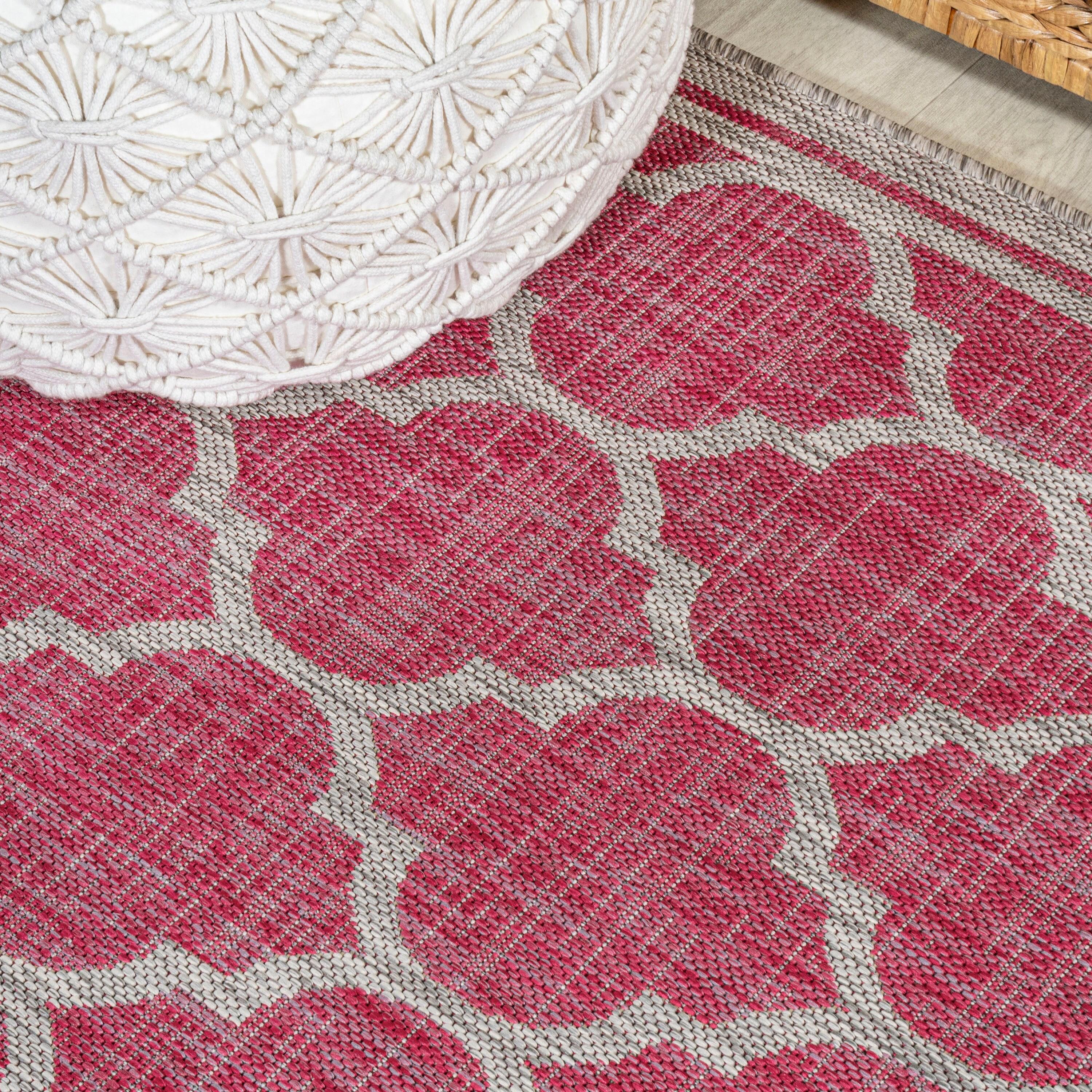 3' x 5' Trebol Moroccan Trellis Textured Weave Indoor/Outdoor Area Rug, Fuchsia/Light Gray - JONATHAN Y