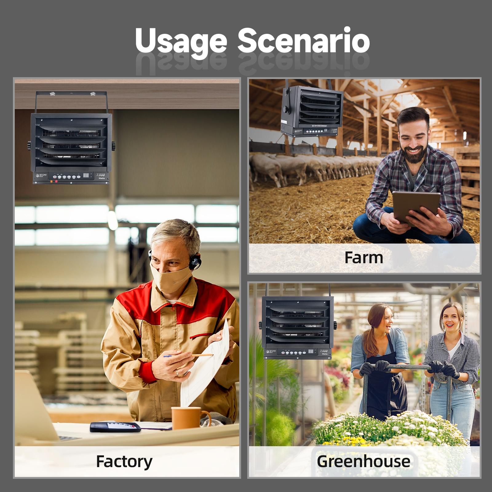 BEYOND HEAT Garage Heater, 7500W Heater for Garage with Full-Function Remote, 12-Hour Timer, Adjustable Thermostat, Overheat Protection for Garage, Workshop and Warehouse