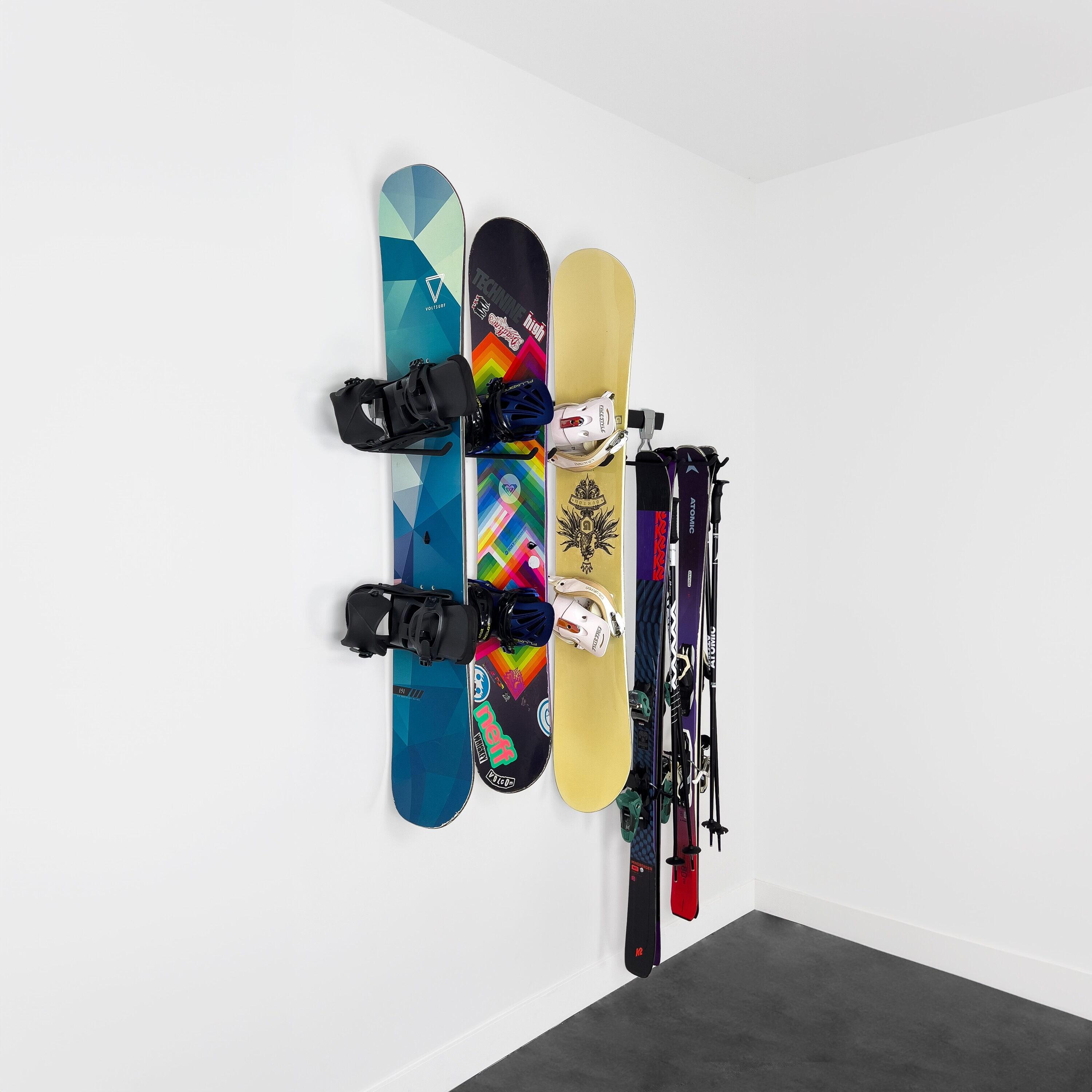 SafeRacks Wall Mounted Ski/Snowboard Rack - Includes 5 Storage Hooks - 500lb Max Capacity