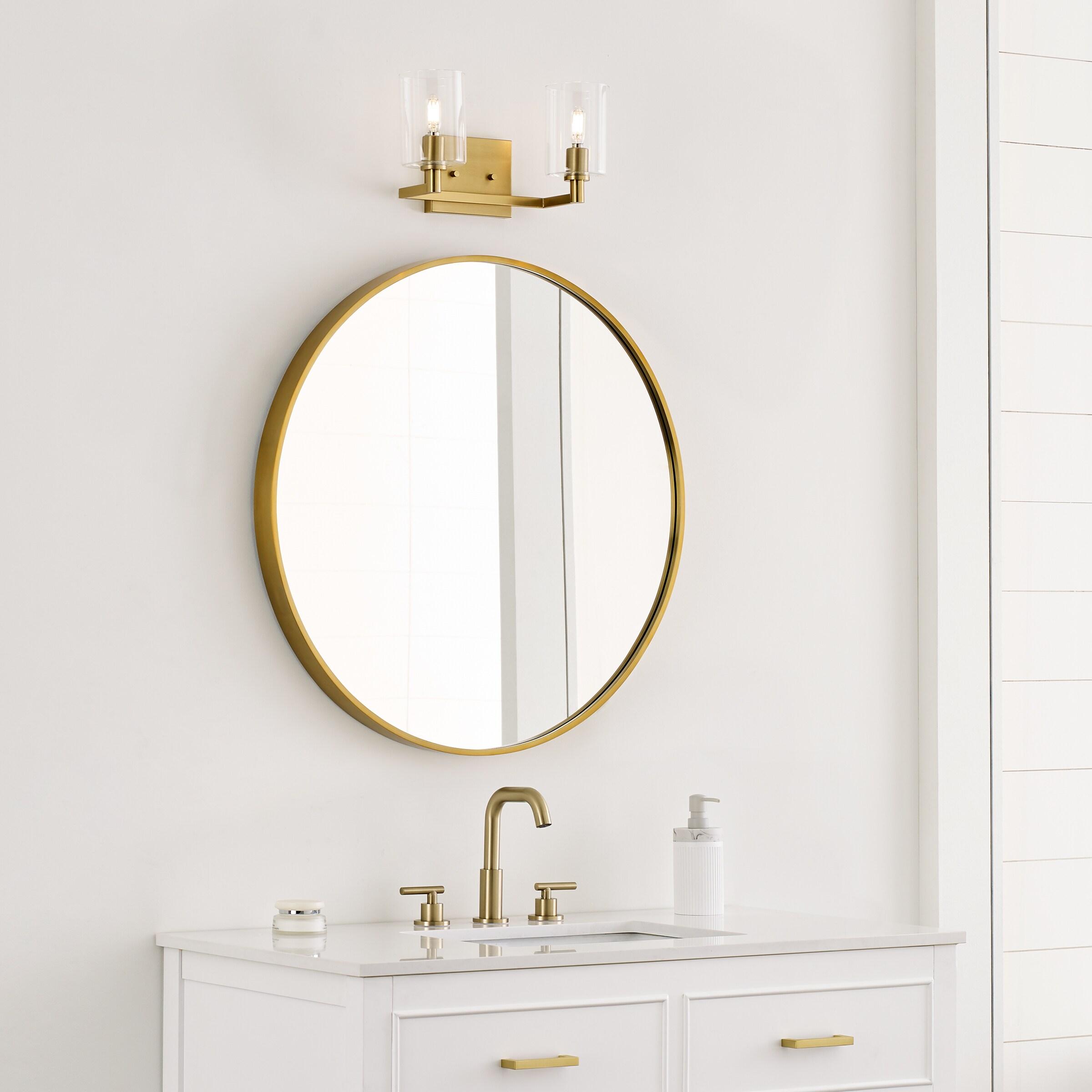 Satin Brass Cylinder 2-Light Clear Glass Bath Vanity