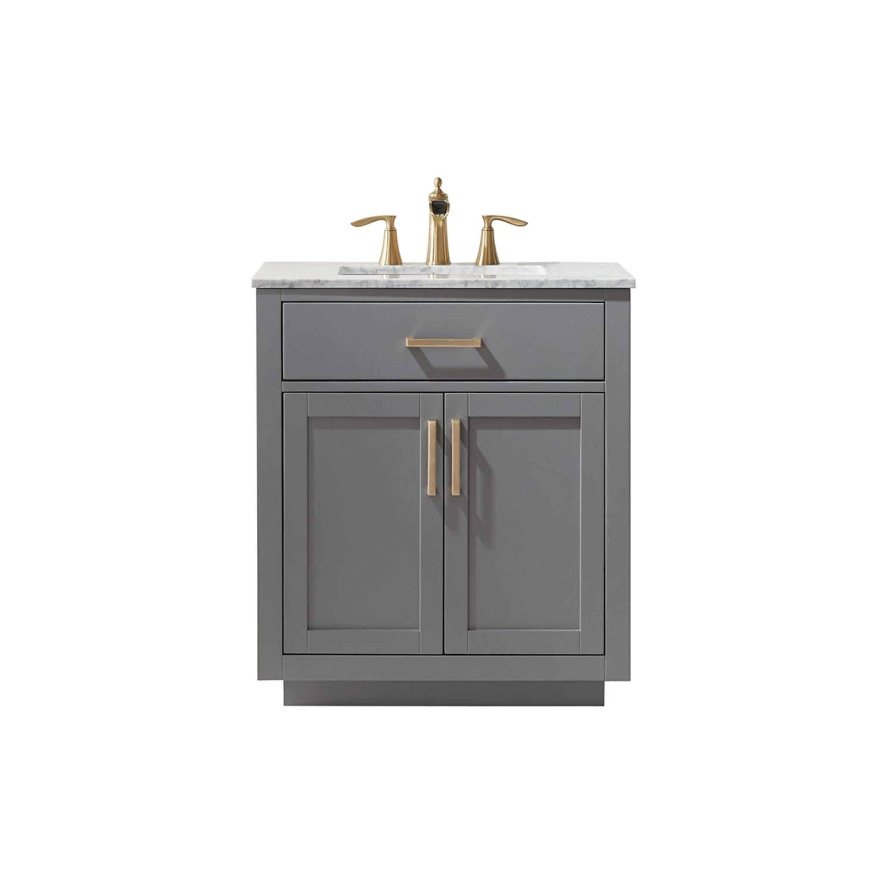 Ivy 30" Single Bathroom Vanity Set in Gray and Carrara White Marble Countertop without Mirror