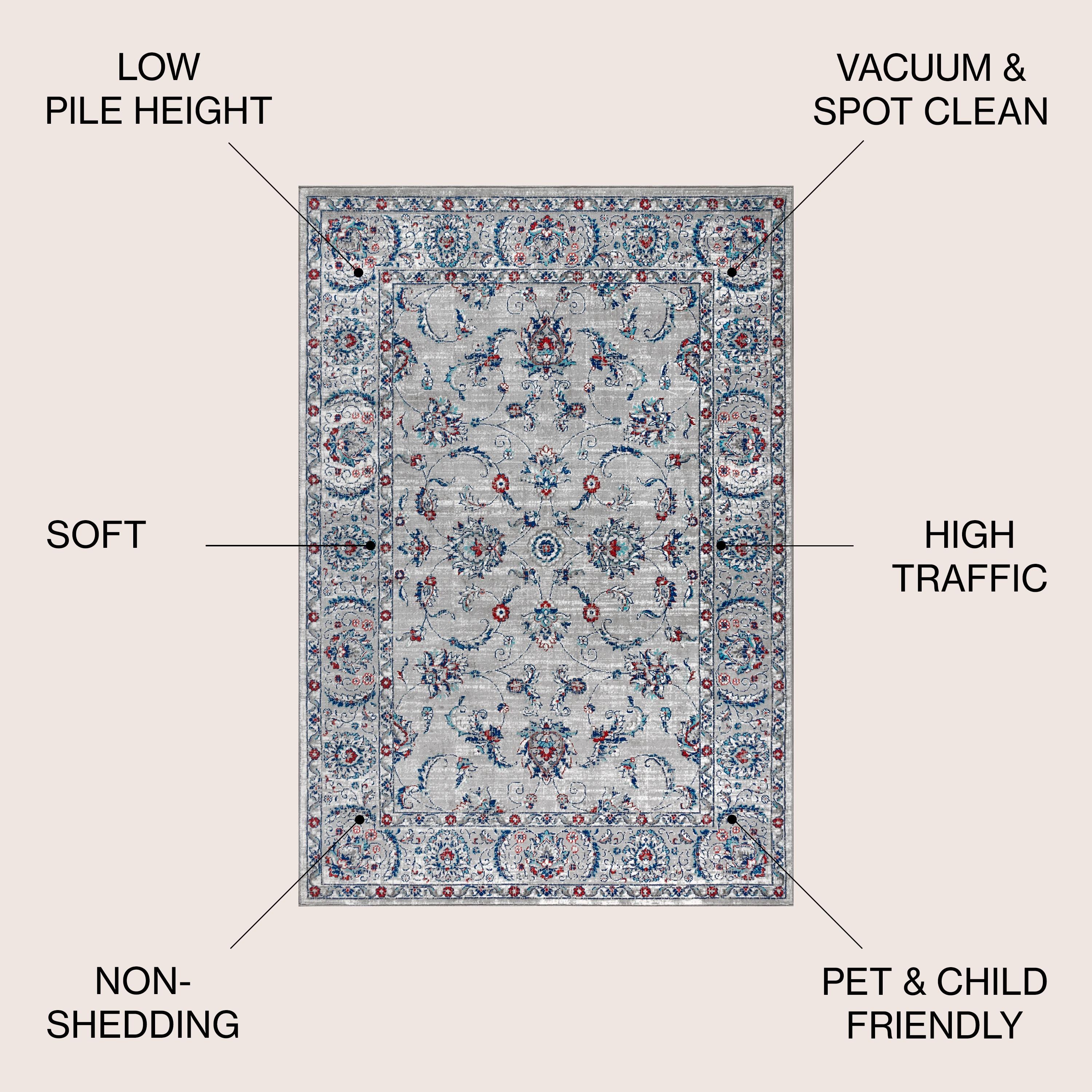 3'x5' Modern Persian Vintage Area Rug, Light Grey/Red - JONATHAN Y