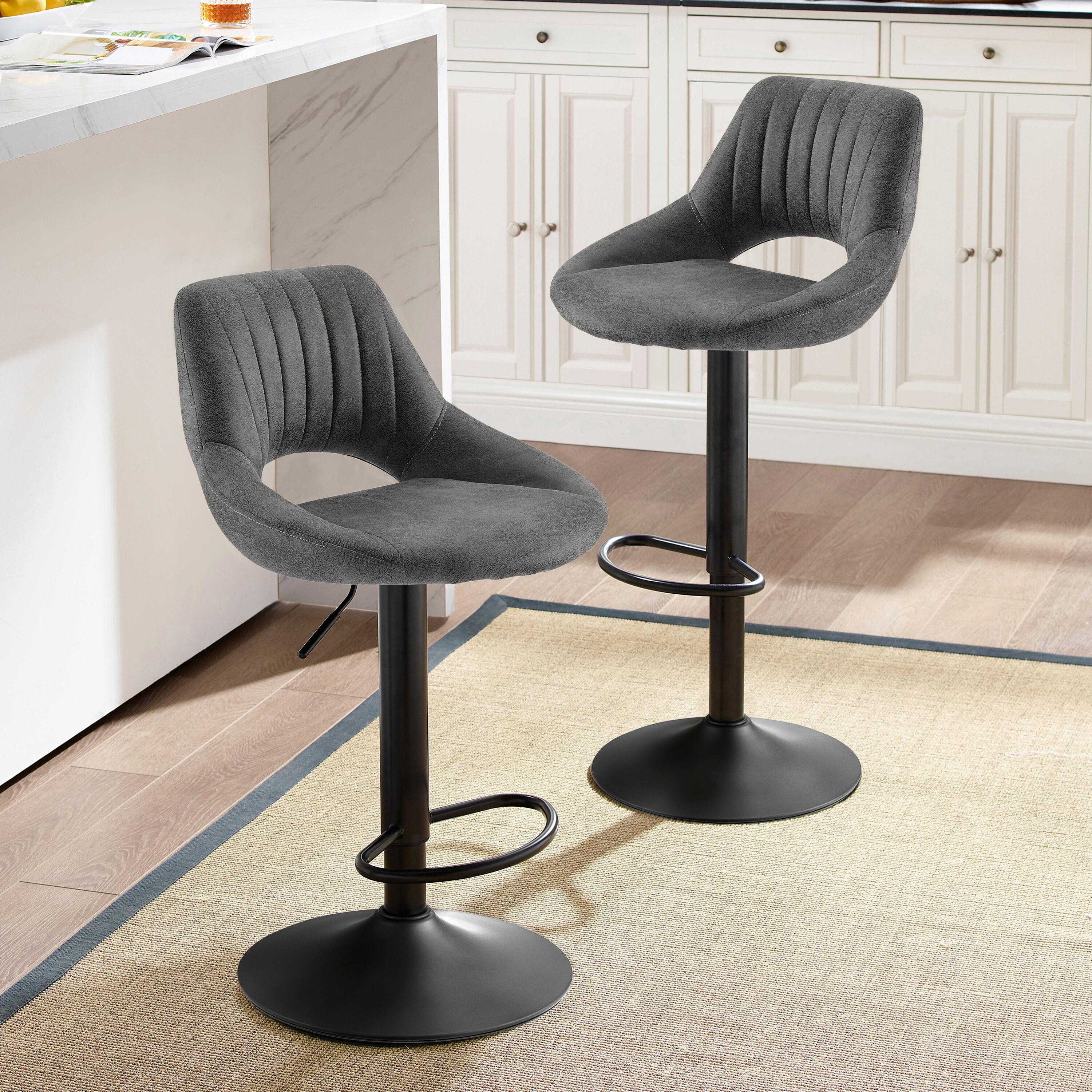 17 Stories Jaiven Swivel Upholstered Adjustable Height Counter Stool with Metal Frame (Set of 2)