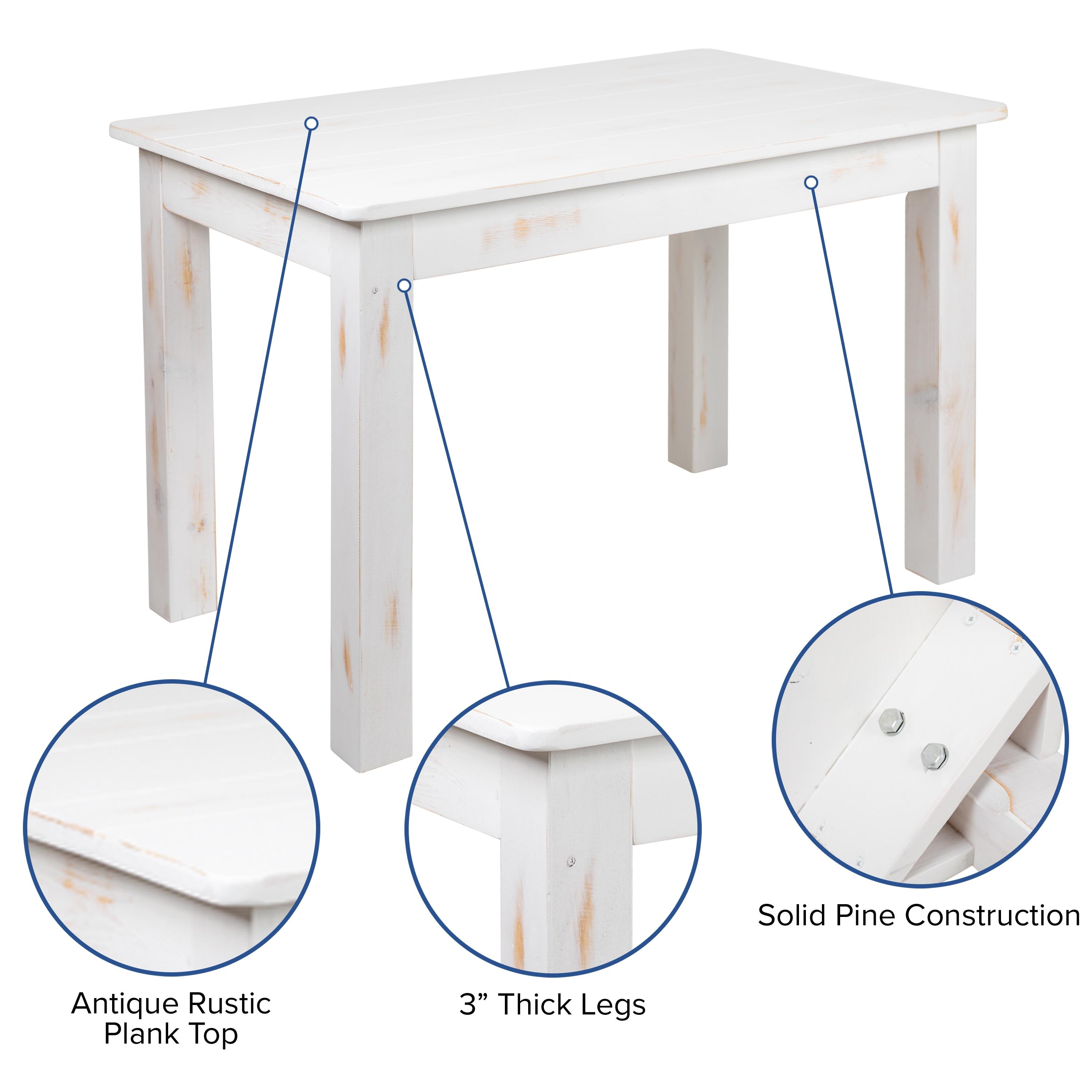 Flash Furniture HERCULES Series 46" x 30" Rectangular Antique Rustic White Solid Pine Farm Dining Table